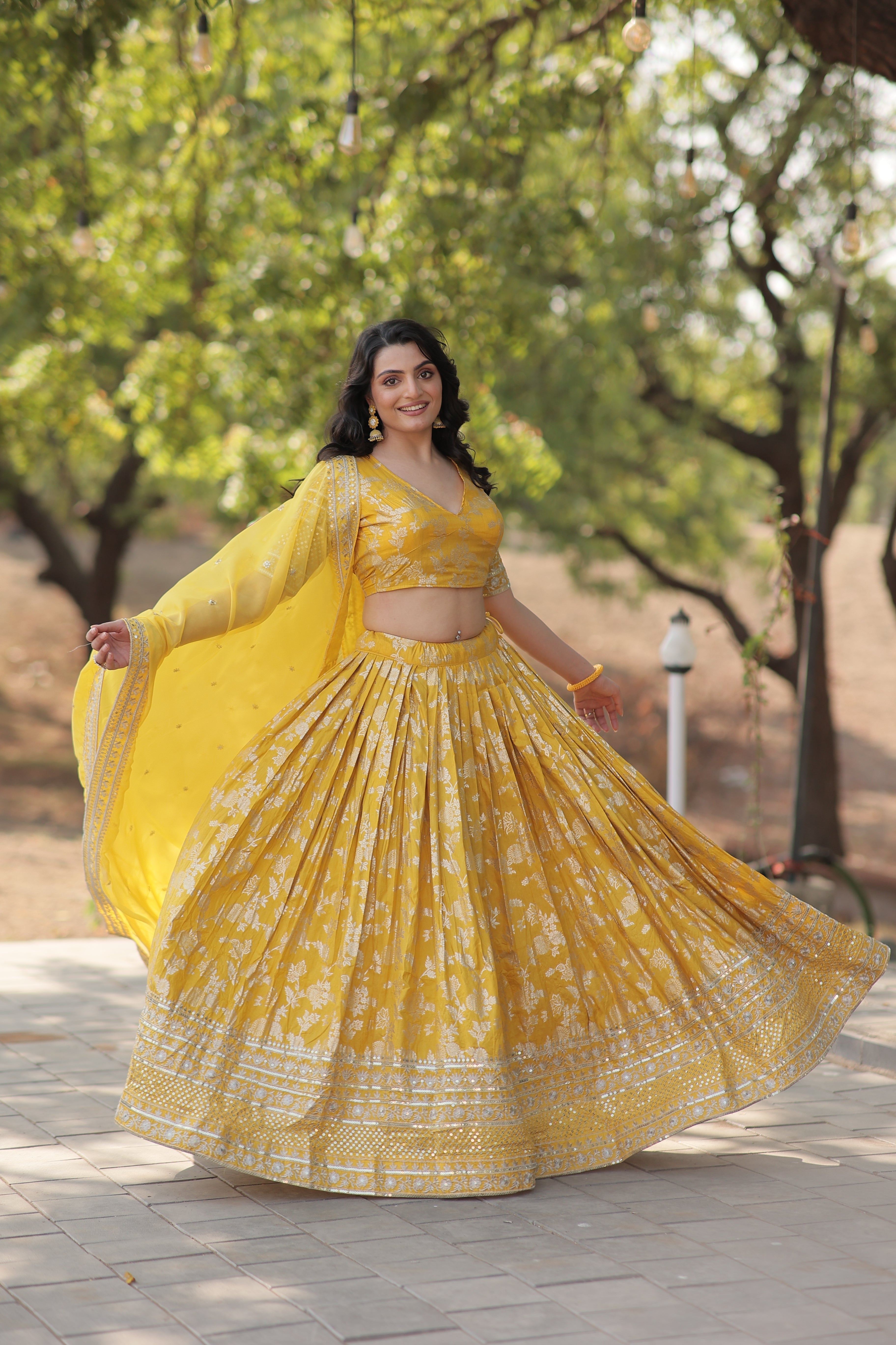Elegant Dyable Viscose Jacquard Lehenga with Sequins Embroidery – Full-Stitched, Chain Closure