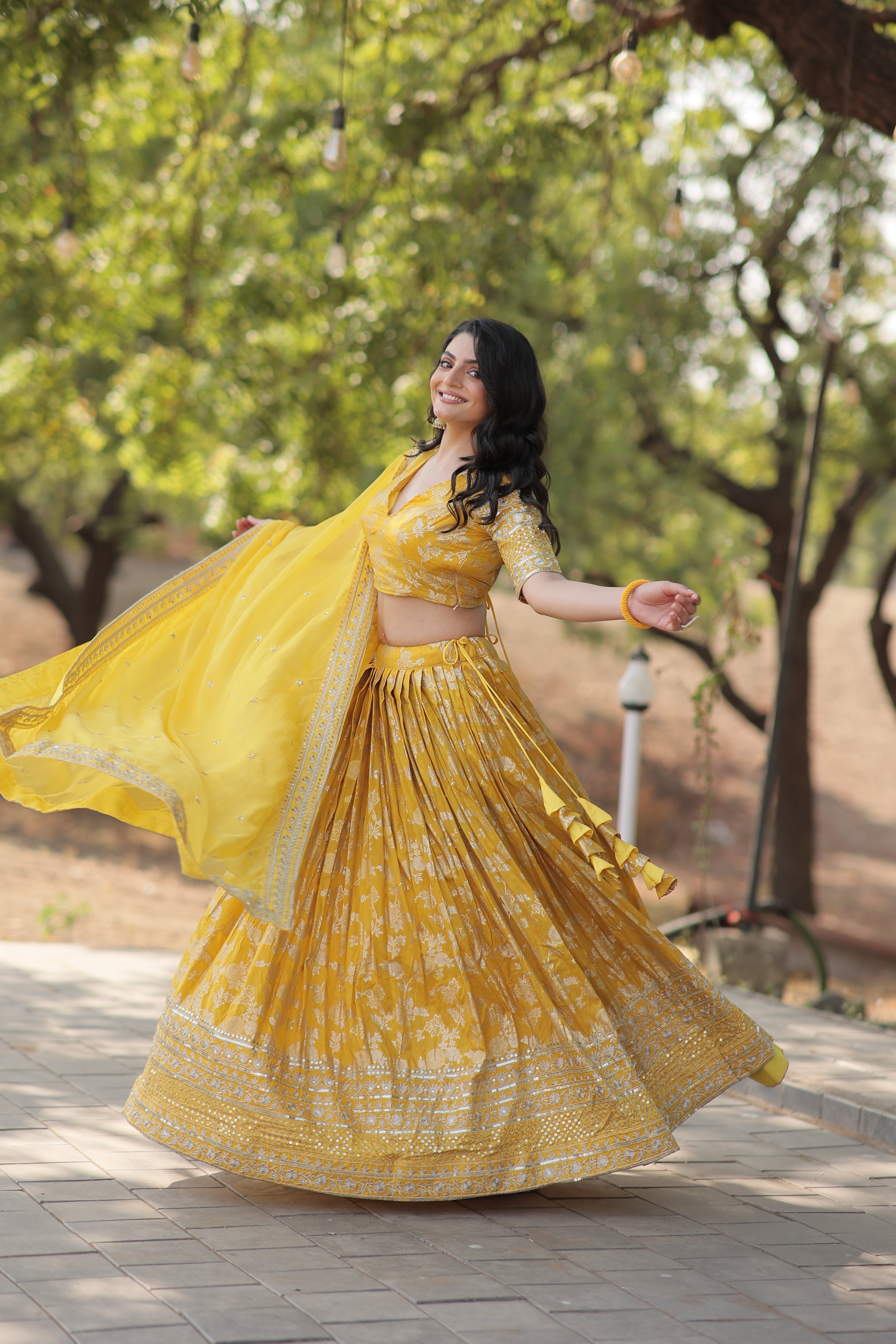Elegant Dyable Viscose Jacquard Lehenga with Sequins Embroidery – Full-Stitched, Chain Closure