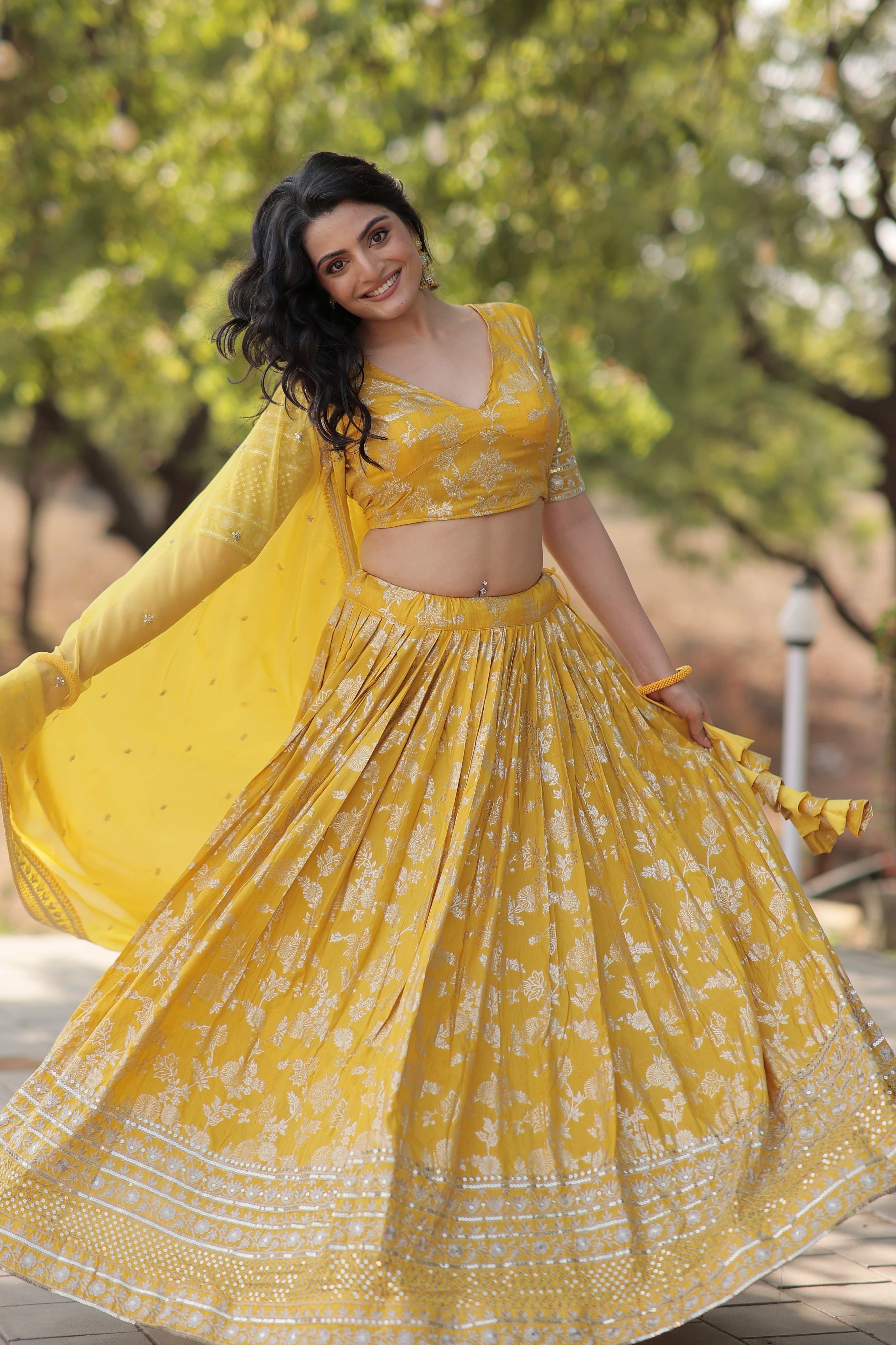 Elegant Dyable Viscose Jacquard Lehenga with Sequins Embroidery – Full-Stitched, Chain Closure