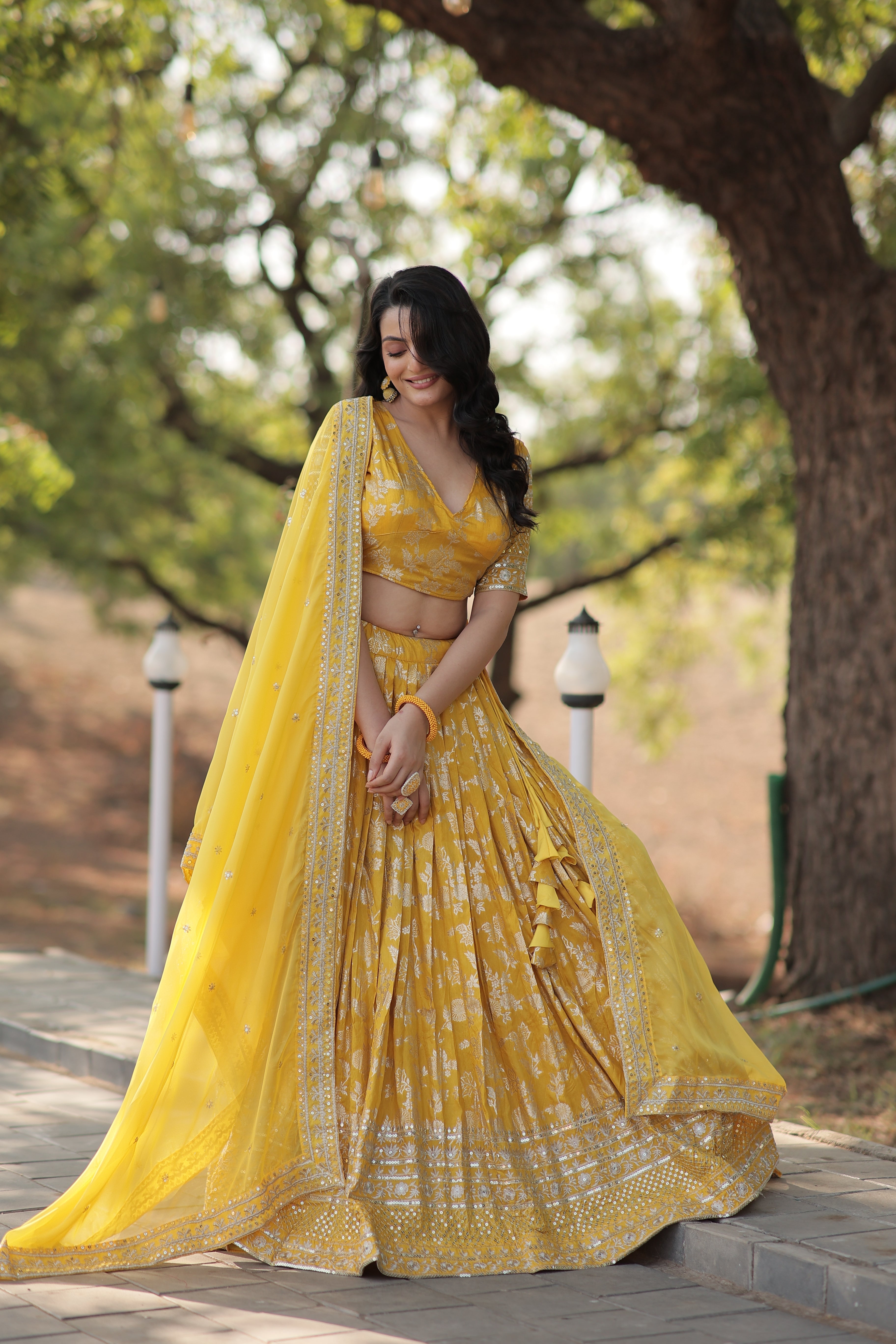 Elegant Dyable Viscose Jacquard Lehenga with Sequins Embroidery – Full-Stitched, Chain Closure