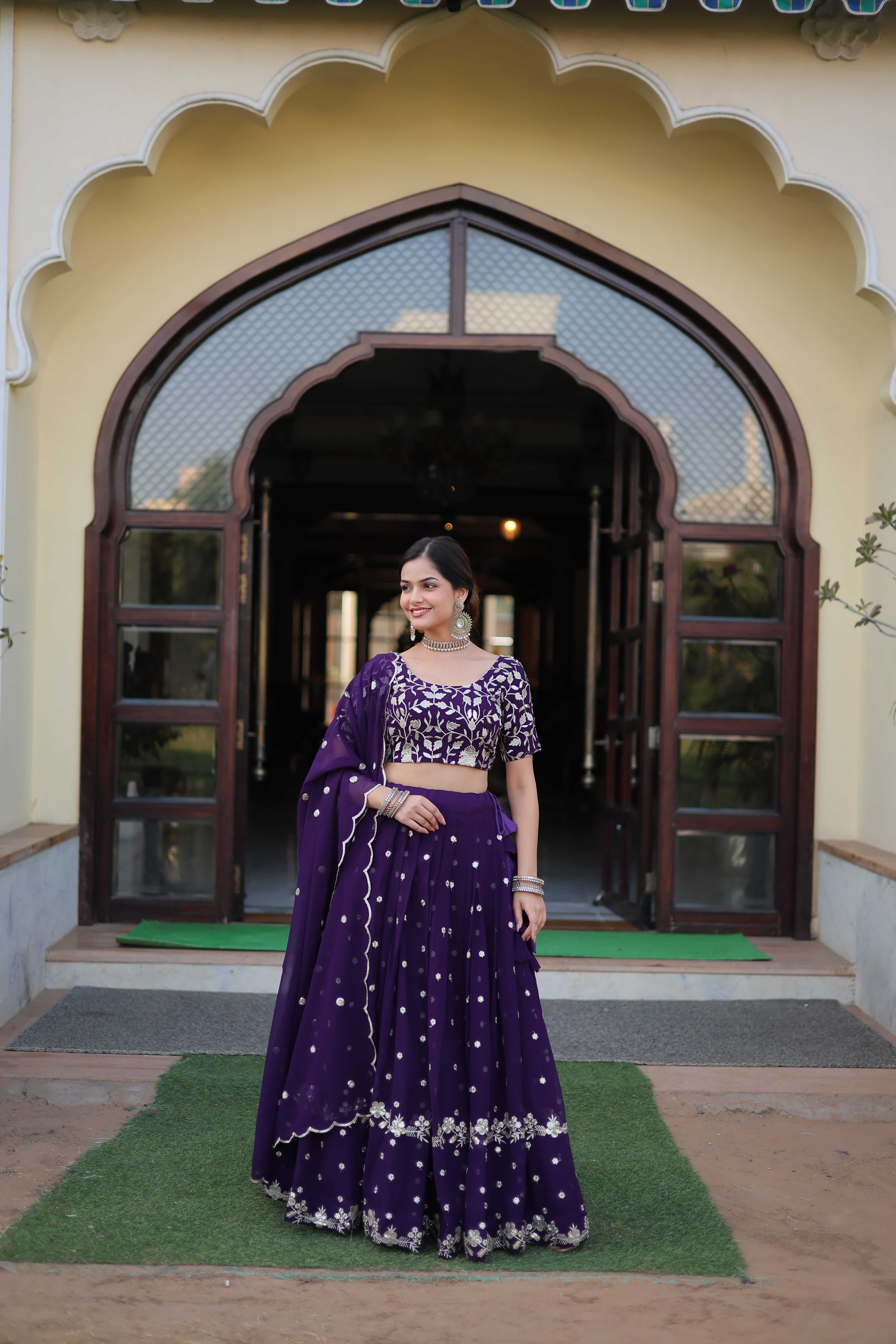 Elegant Faux Blooming Georgette Lehenga with Heavy Sequins Embroidery – 42 Inch Length