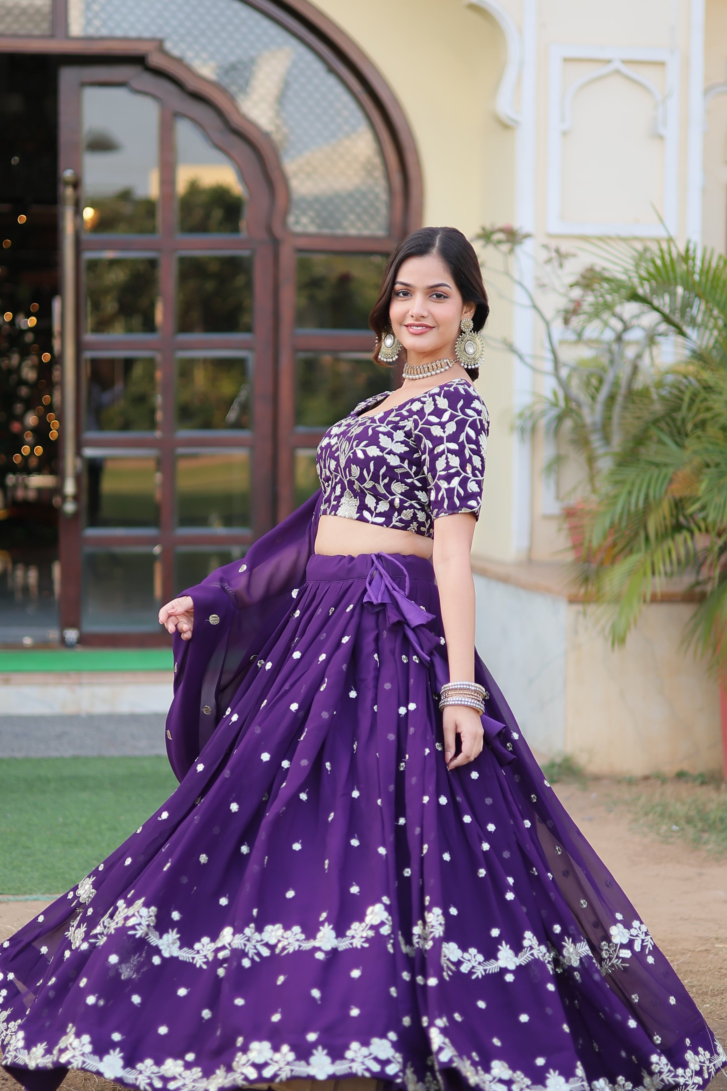 Elegant Faux Blooming Georgette Lehenga with Heavy Sequins Embroidery – 42 Inch Length