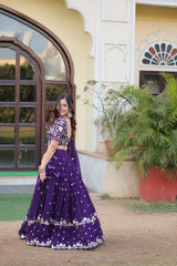 Elegant Faux Blooming Georgette Lehenga with Heavy Sequins Embroidery – 42 Inch Length