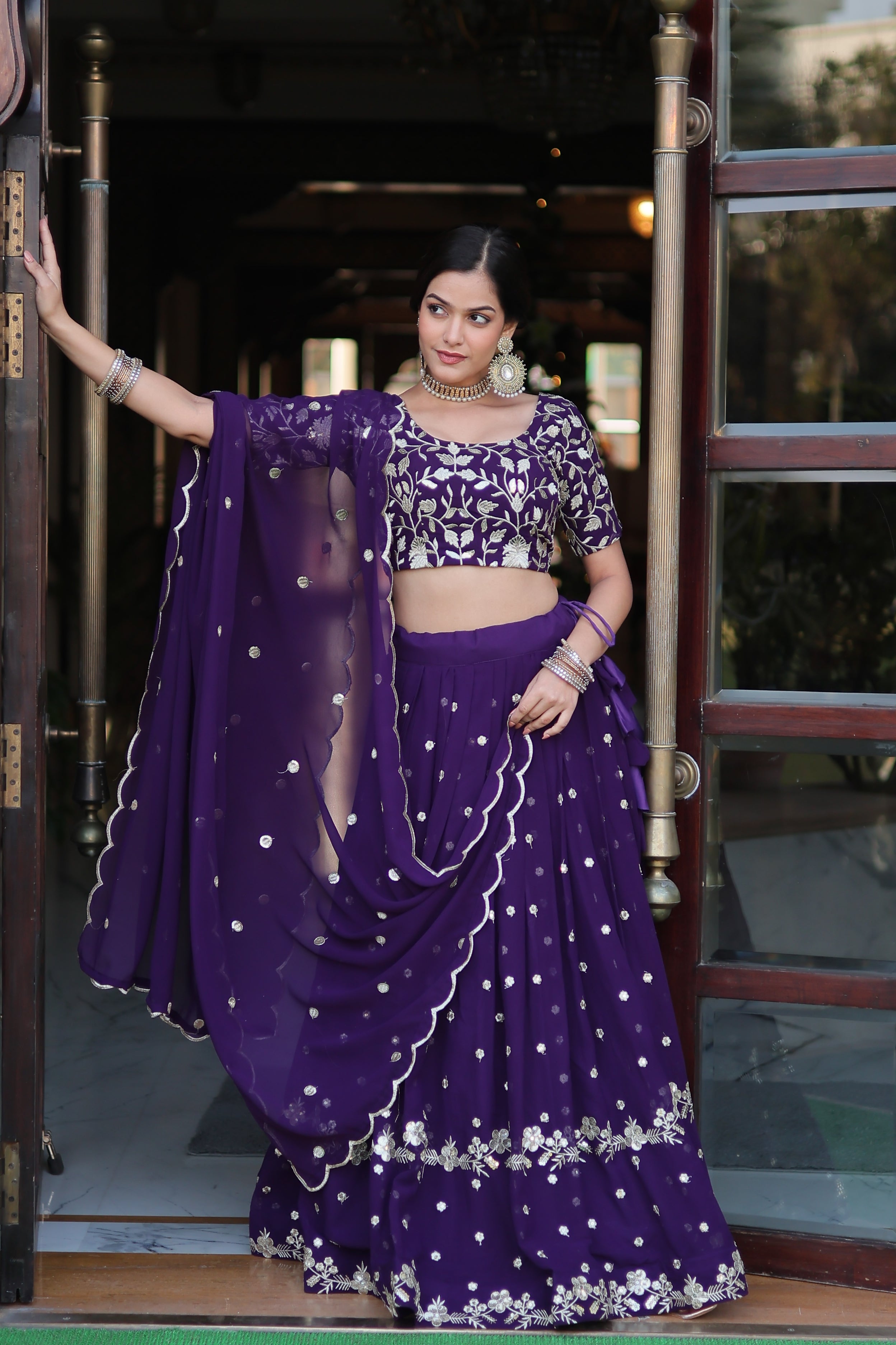 Elegant Faux Blooming Georgette Lehenga with Heavy Sequins Embroidery – 42 Inch Length