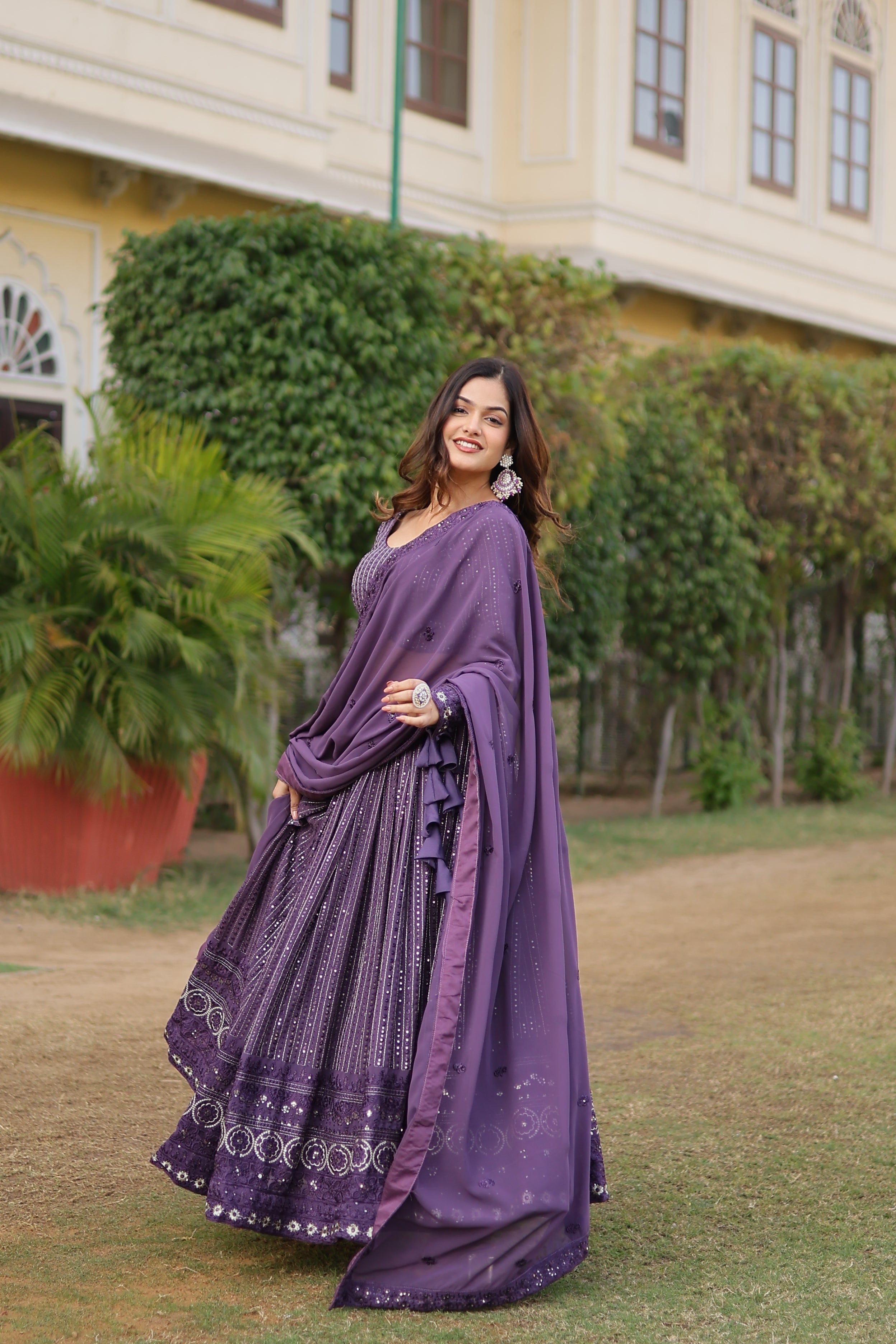 Elegant Faux Georgette Lehenga with Heavy Sequins Embroidery – Full-Stitched with Matching Dupatta