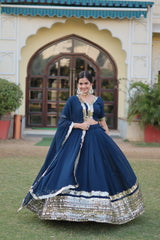 Faux Georgette Lehenga with Sequins Embroidered Work & Lace Border