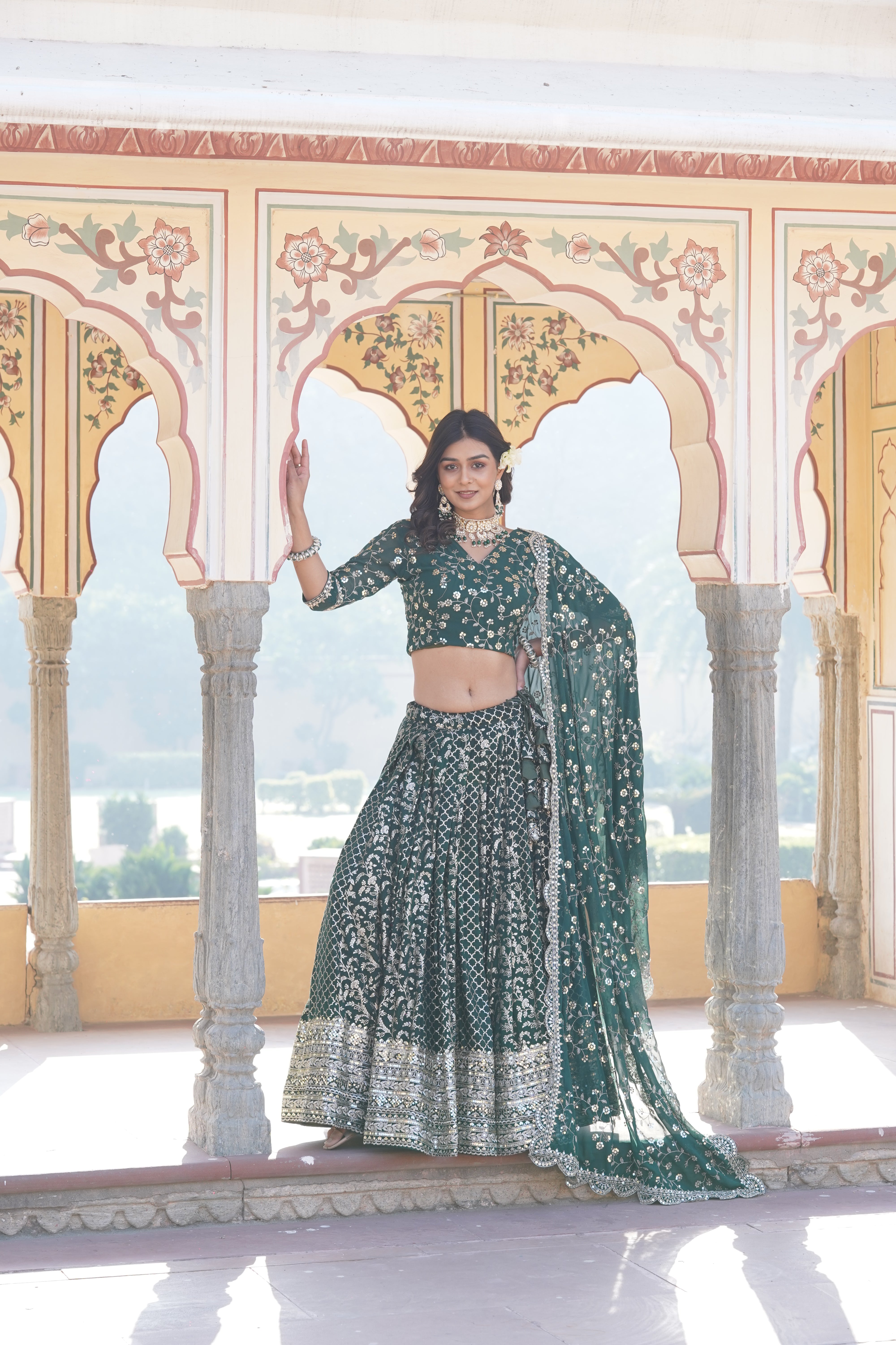 Elegant Full-Stitched Viscose Jacquard Lehenga with Sequins Embroidery | Stitched Lehenga Set