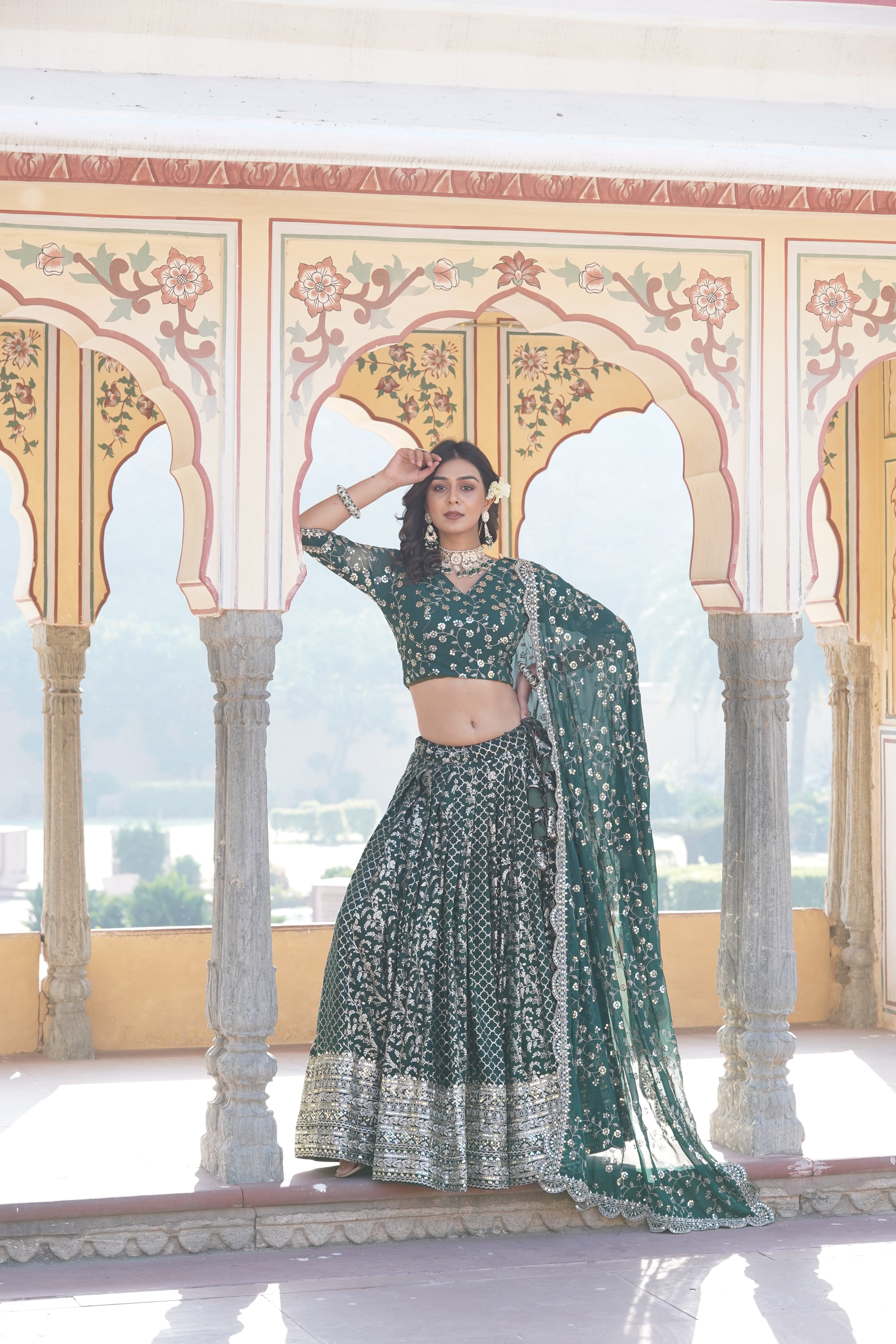 Elegant Full-Stitched Viscose Jacquard Lehenga with Sequins Embroidery | Stitched Lehenga Set