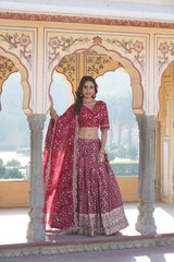 Elegant Full-Stitched Viscose Jacquard Lehenga with Sequins Embroidery | Stitched Lehenga Set