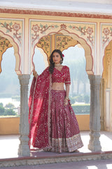Elegant Full-Stitched Viscose Jacquard Lehenga with Sequins Embroidery | Stitched Lehenga Set