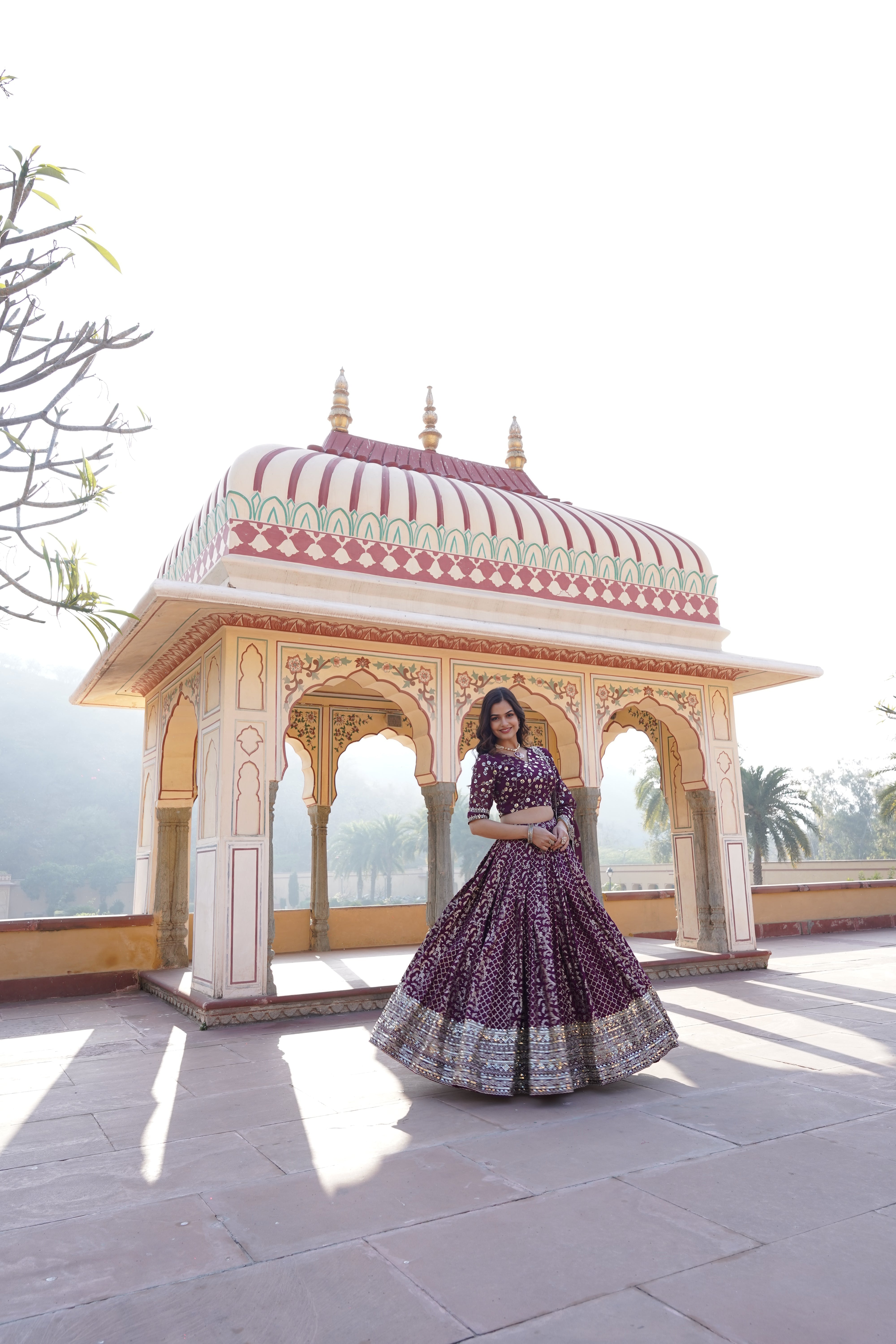 Elegant Full-Stitched Viscose Jacquard Lehenga with Sequins Embroidery | Stitched Lehenga Set
