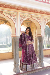 Elegant Full-Stitched Viscose Jacquard Lehenga with Sequins Embroidery | Stitched Lehenga Set