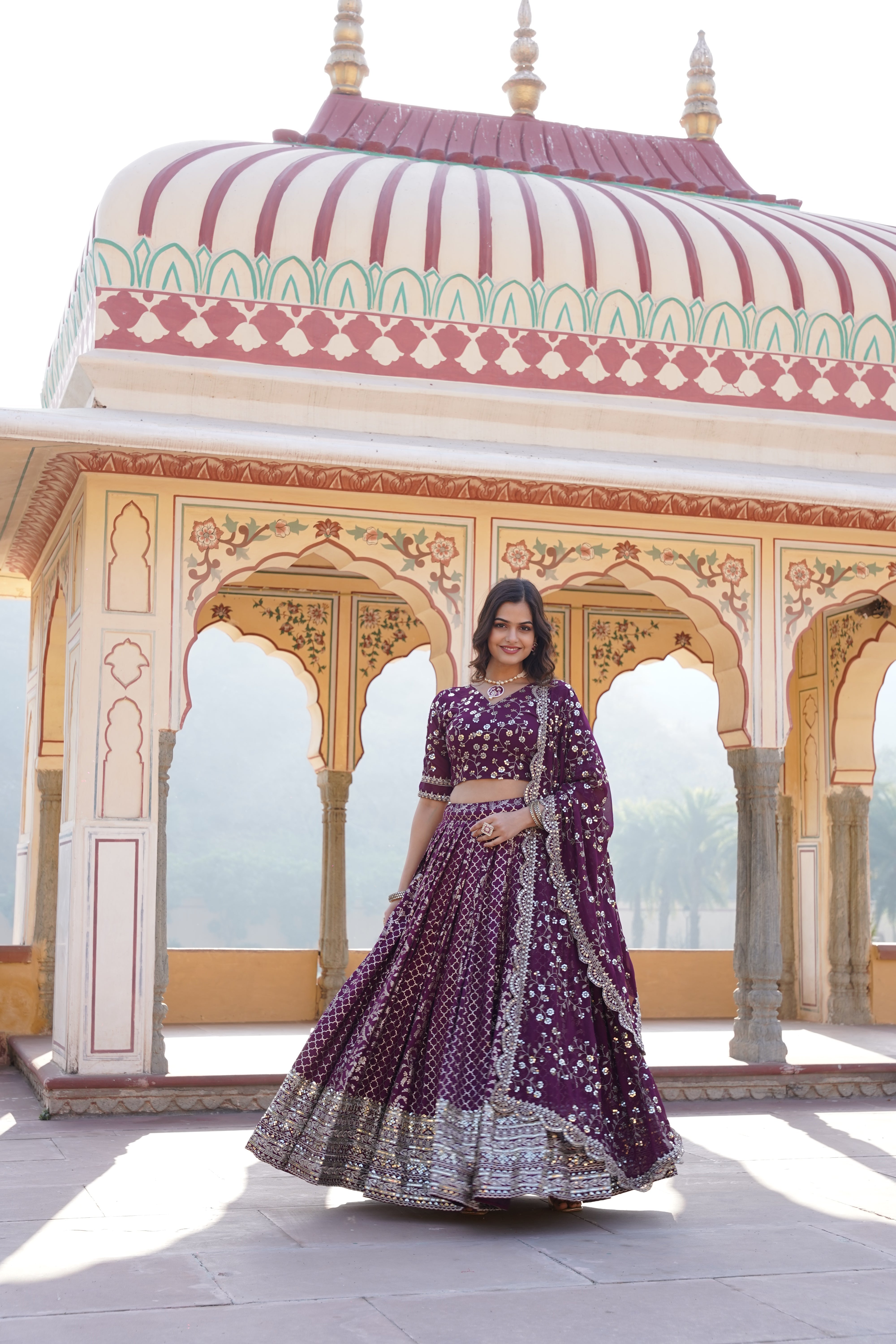 Elegant Full-Stitched Viscose Jacquard Lehenga with Sequins Embroidery | Stitched Lehenga Set