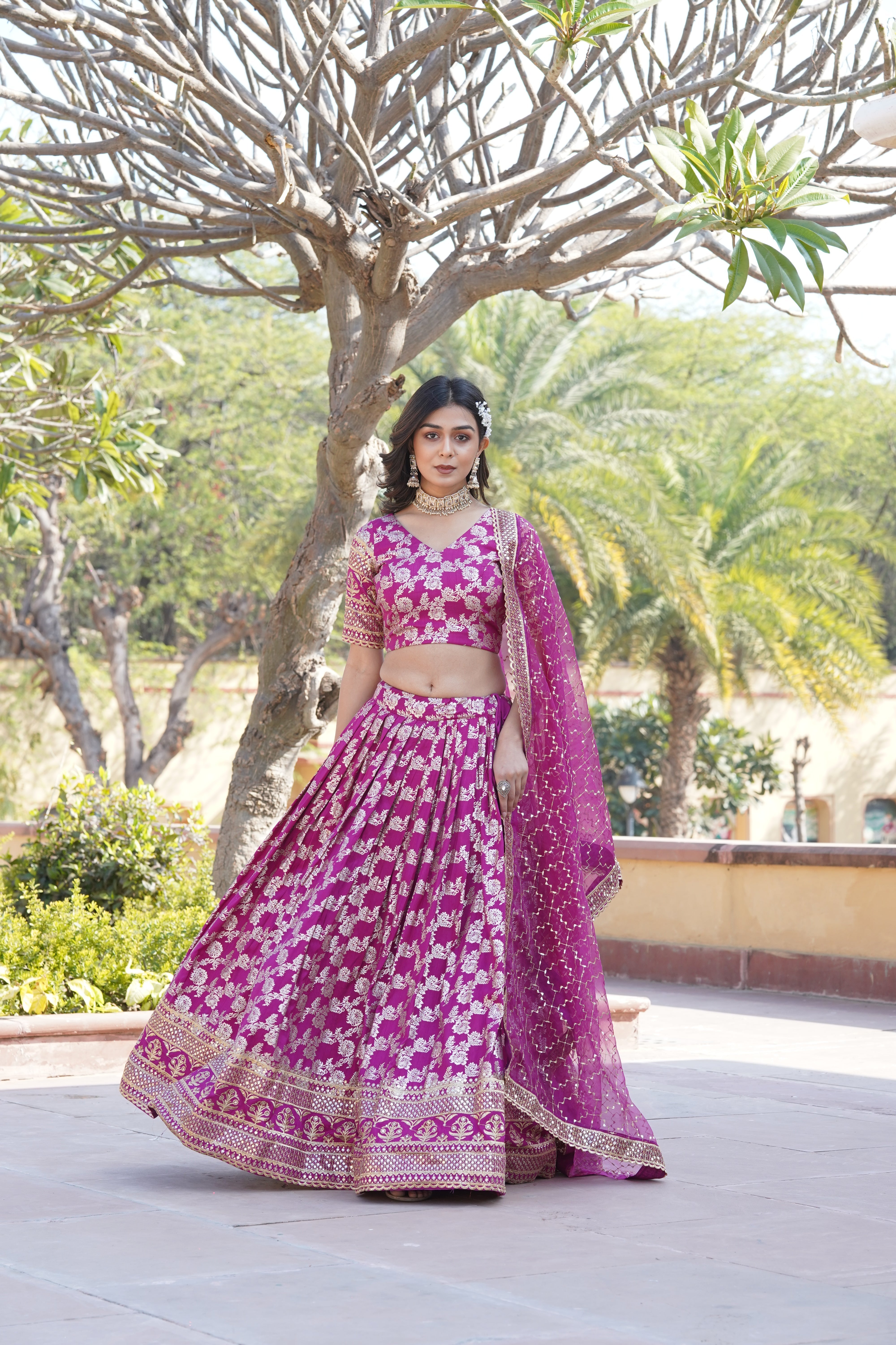 Elegant Viscose Jacquard Lehenga with Sequins Embroidery | Stitched Lehenga Choli