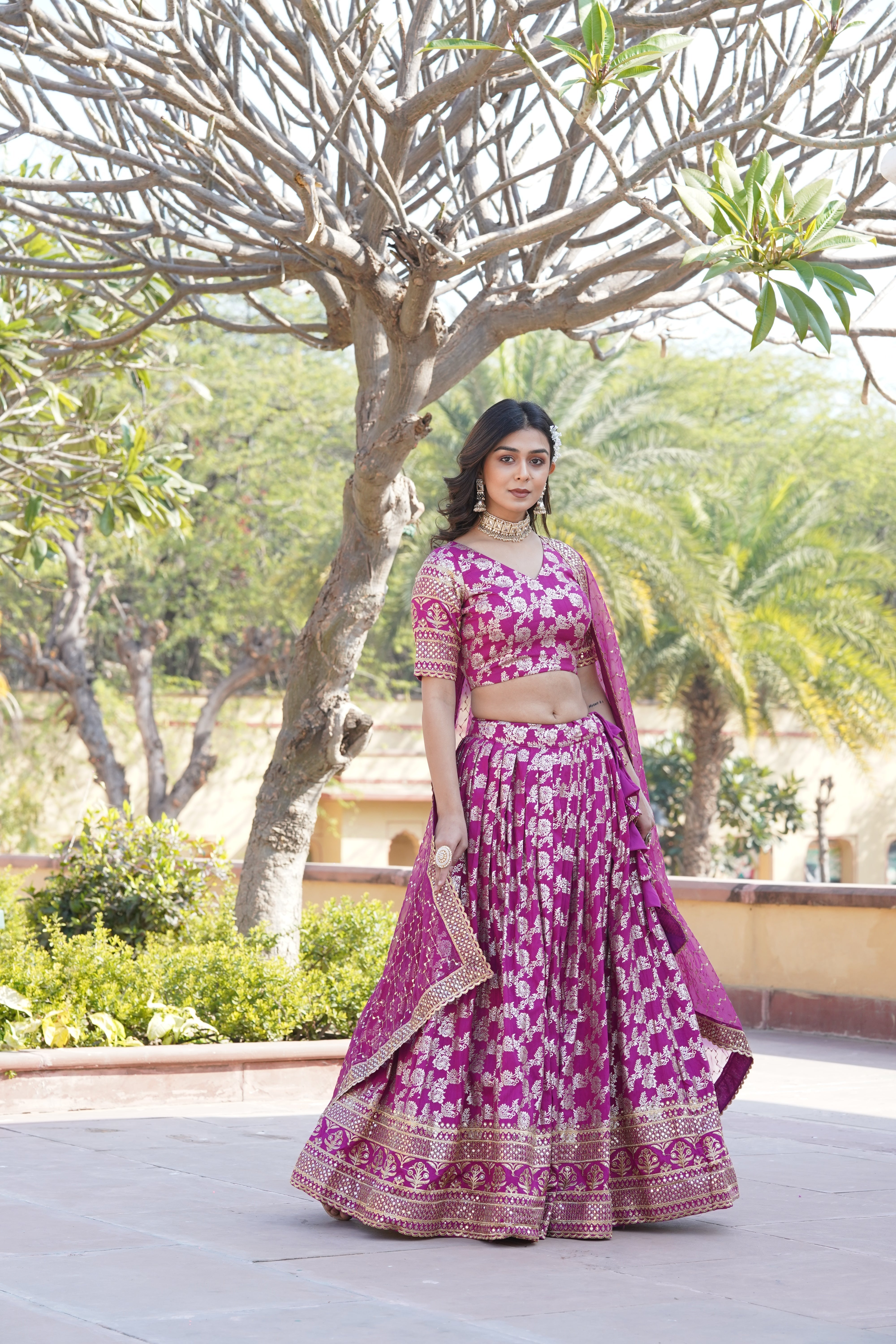 Elegant Viscose Jacquard Lehenga with Sequins Embroidery | Stitched Lehenga Choli