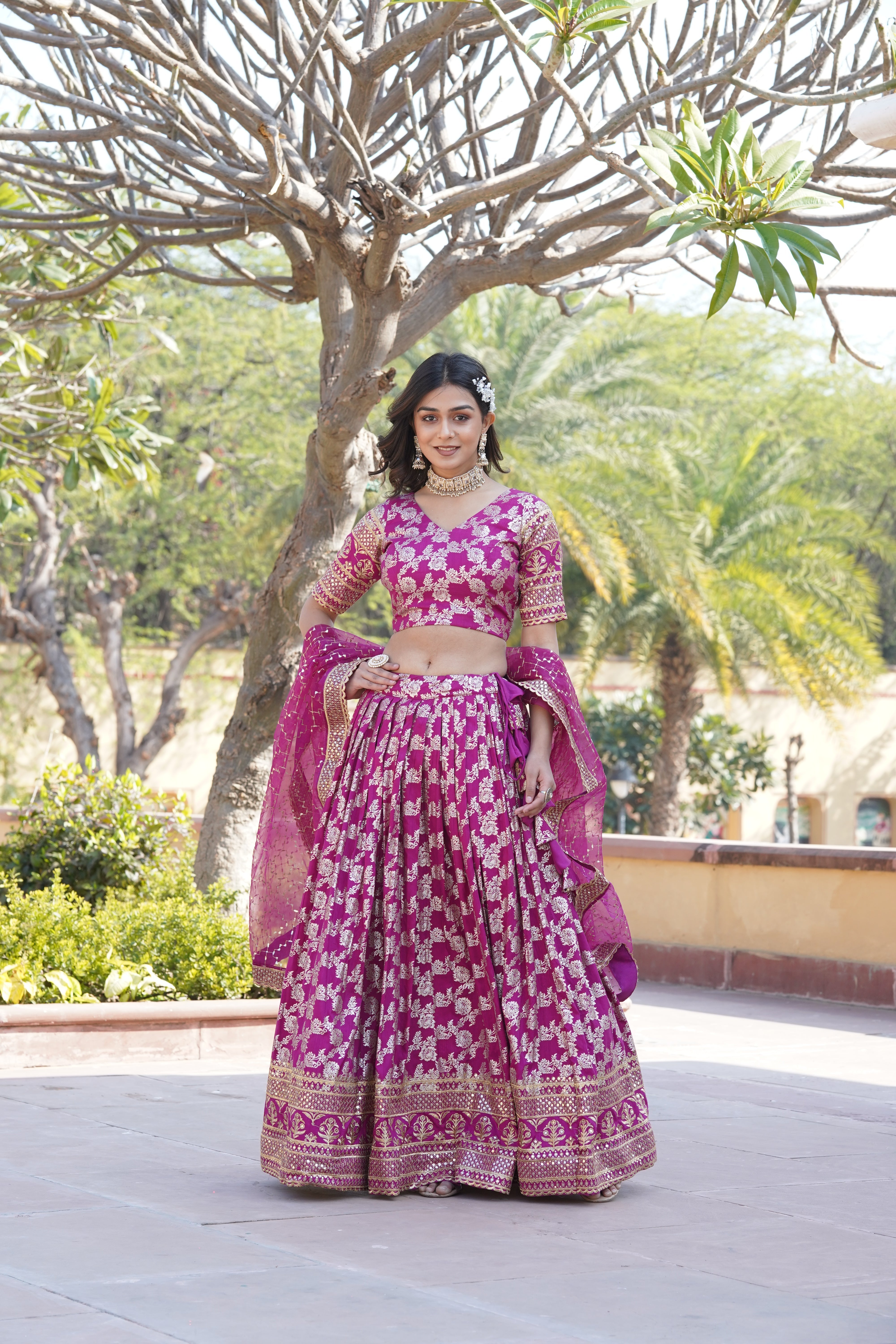 Elegant Viscose Jacquard Lehenga with Sequins Embroidery | Stitched Lehenga Choli