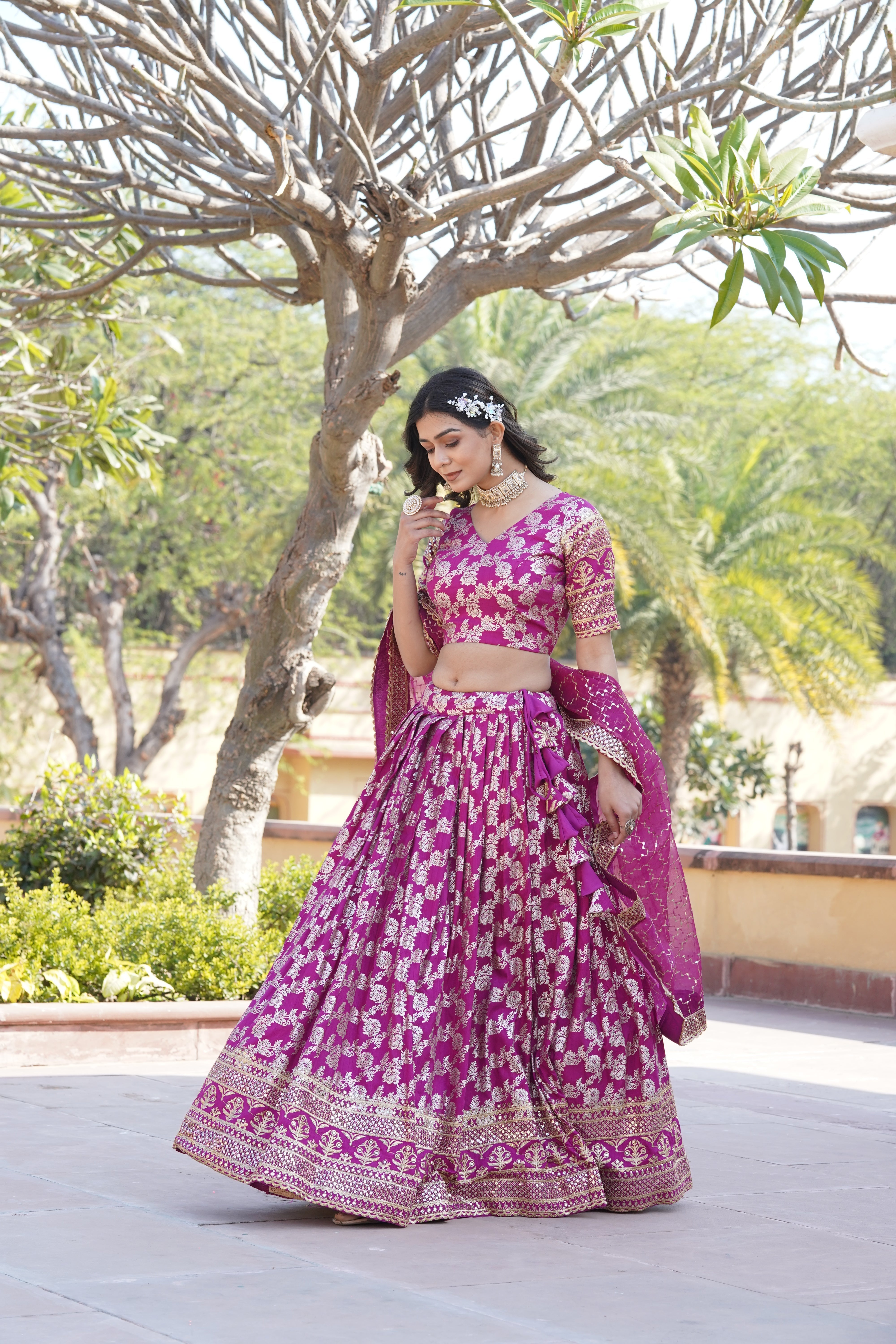 Elegant Viscose Jacquard Lehenga with Sequins Embroidery | Stitched Lehenga Choli