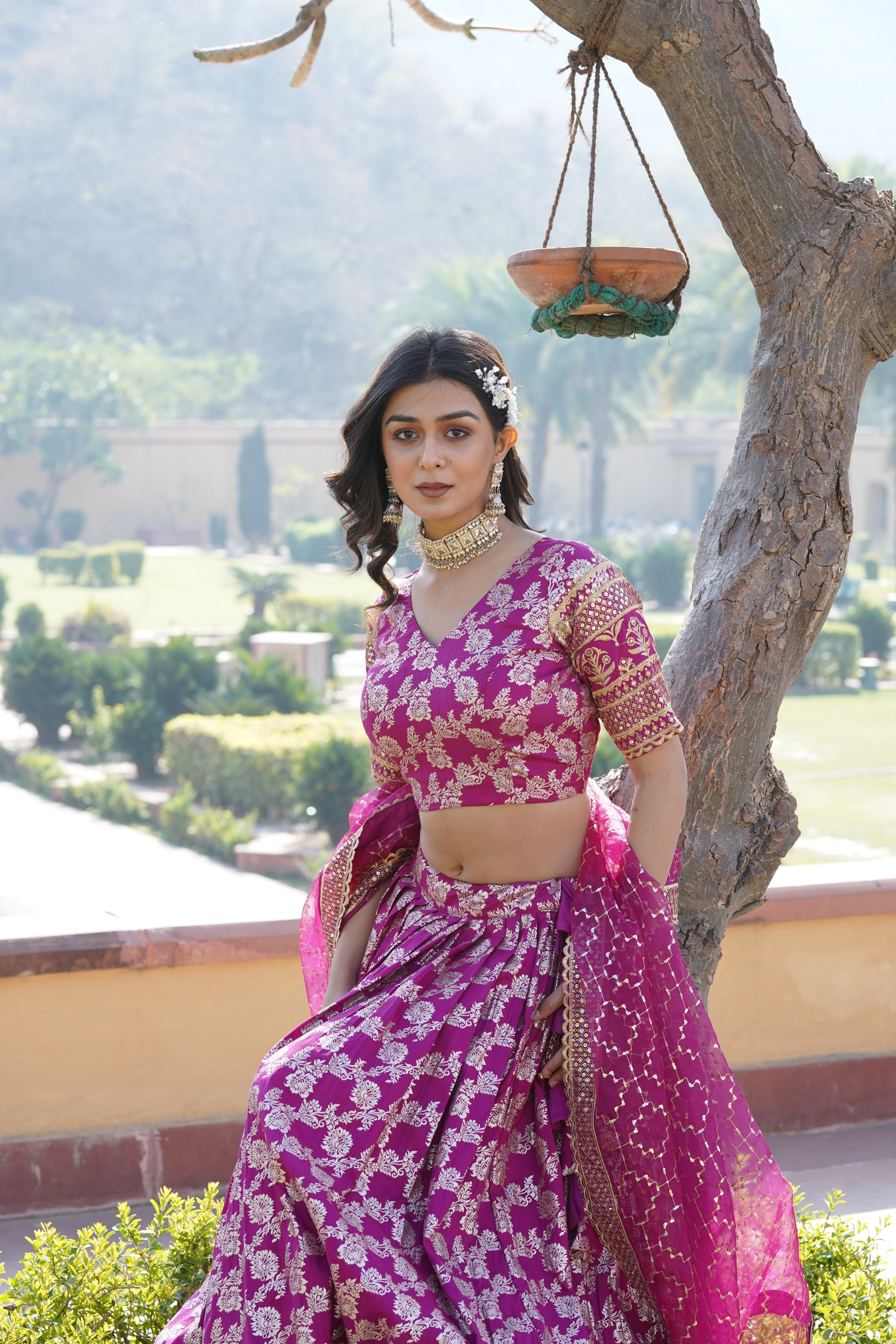 Elegant Viscose Jacquard Lehenga with Sequins Embroidery | Stitched Lehenga Choli