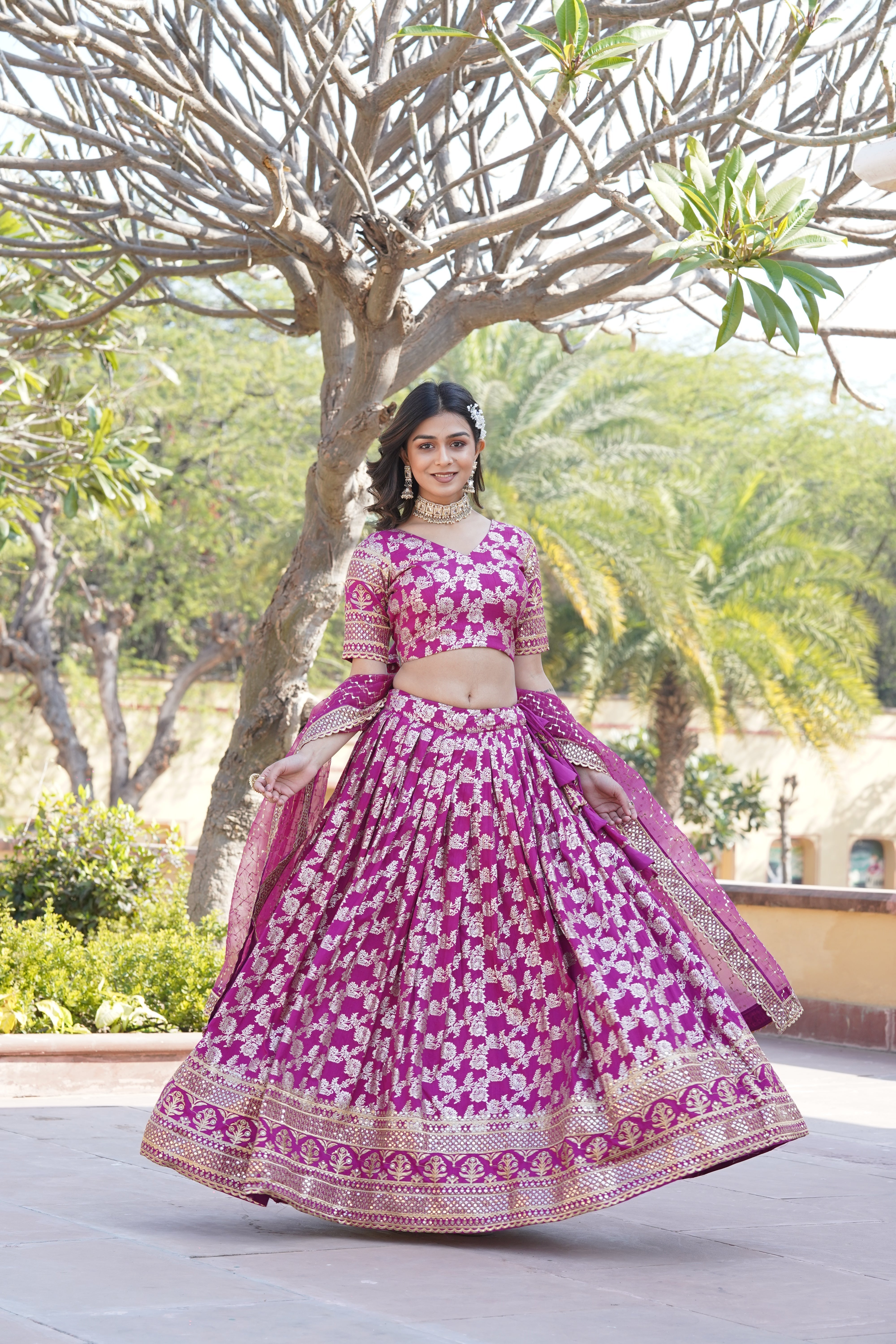 Elegant Viscose Jacquard Lehenga with Sequins Embroidery | Stitched Lehenga Choli