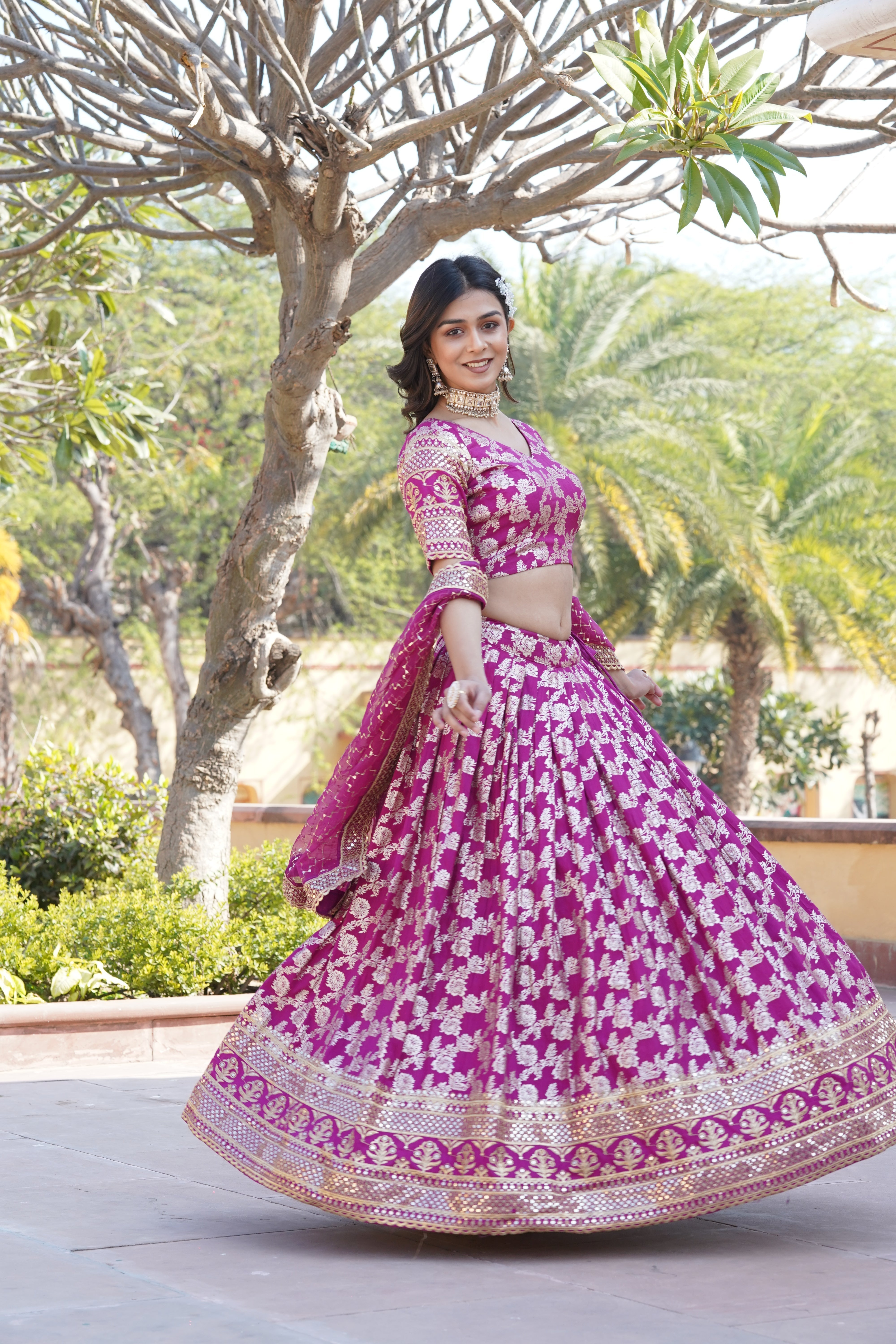 Elegant Viscose Jacquard Lehenga with Sequins Embroidery | Stitched Lehenga Choli