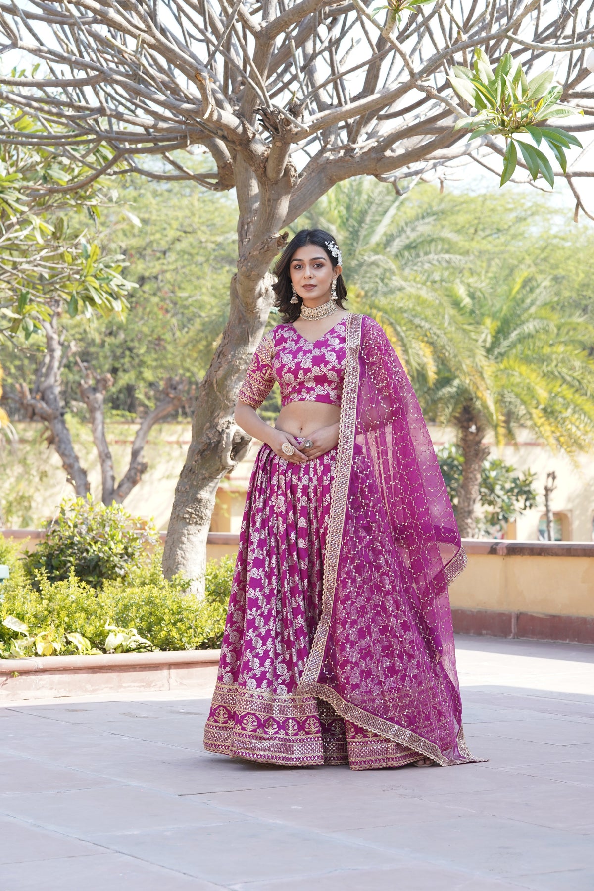 Elegant Viscose Jacquard Lehenga with Sequins Embroidery | Stitched Lehenga Choli