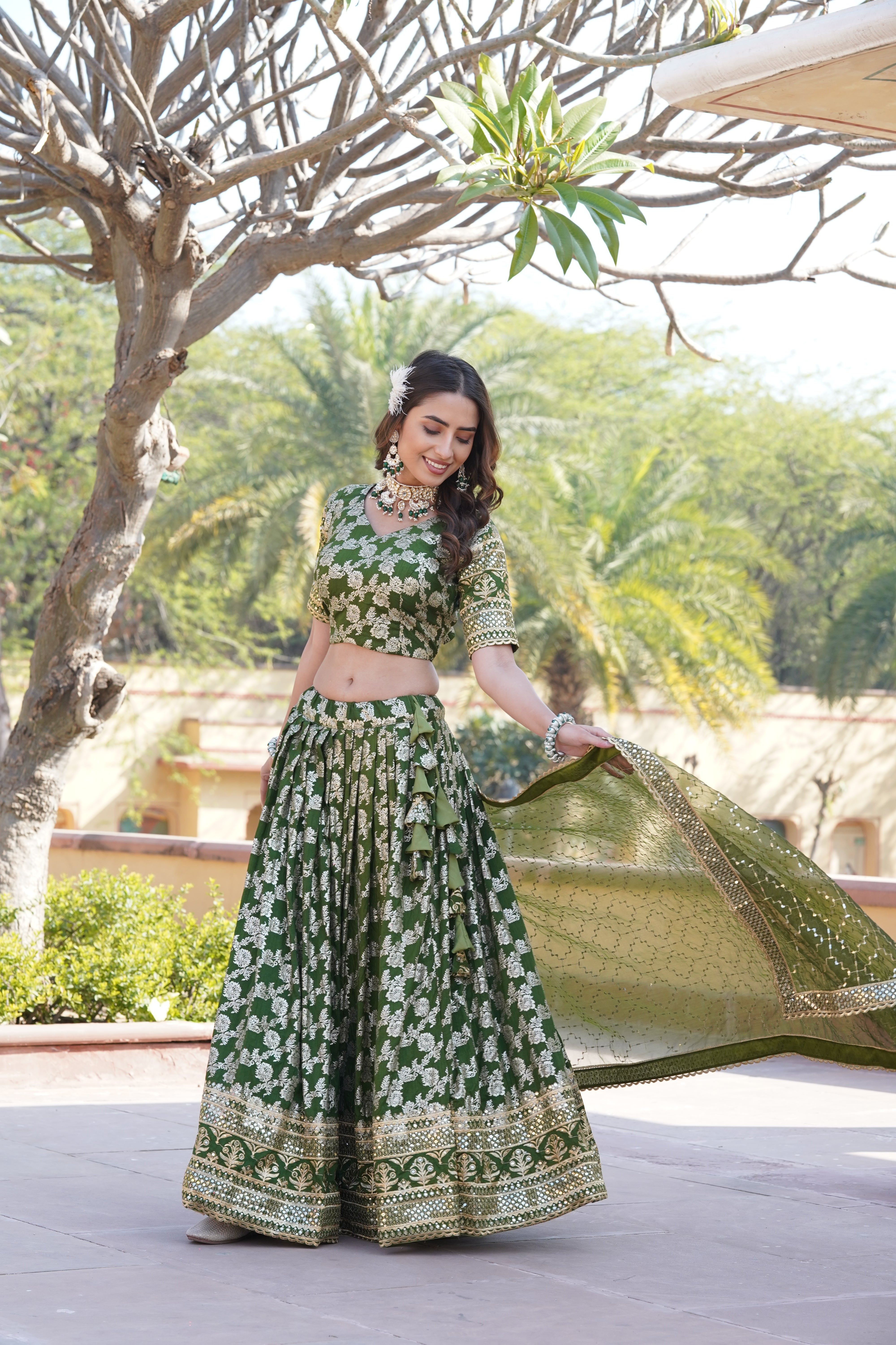 Elegant Viscose Jacquard Lehenga with Sequins Embroidery | Stitched Lehenga Choli