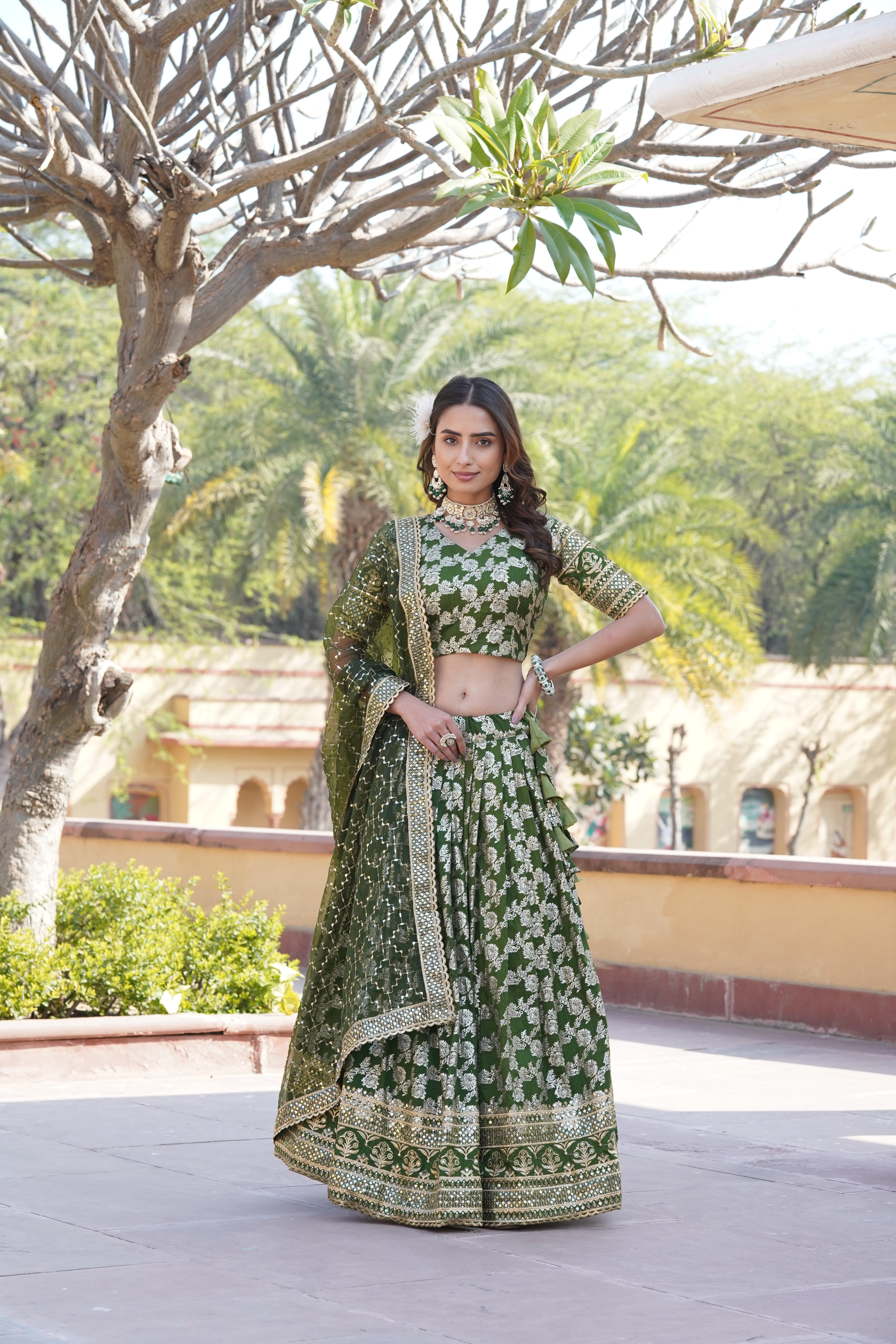 Elegant Viscose Jacquard Lehenga with Sequins Embroidery | Stitched Lehenga Choli