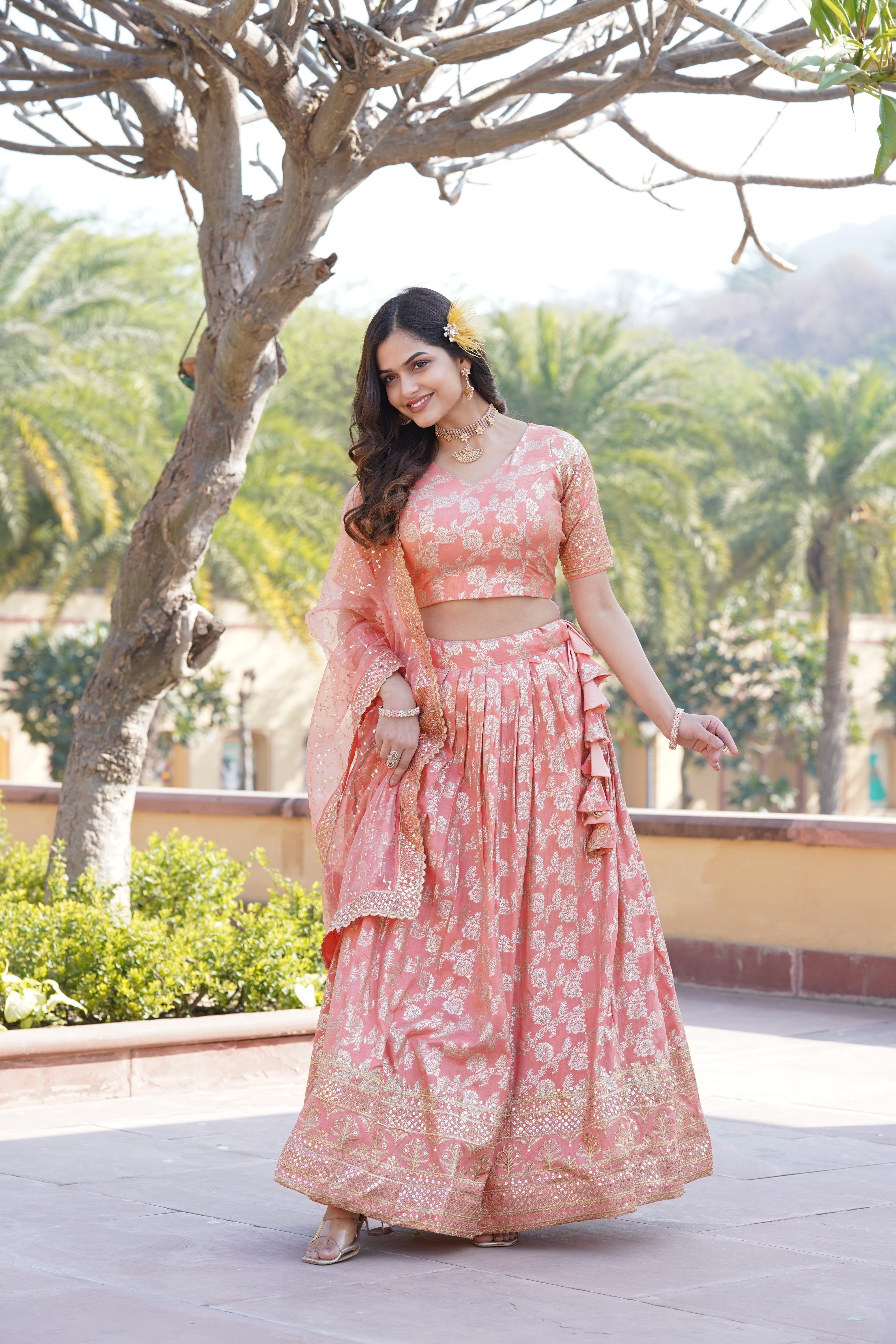 Elegant Viscose Jacquard Lehenga with Sequins Embroidery | Stitched Lehenga Choli