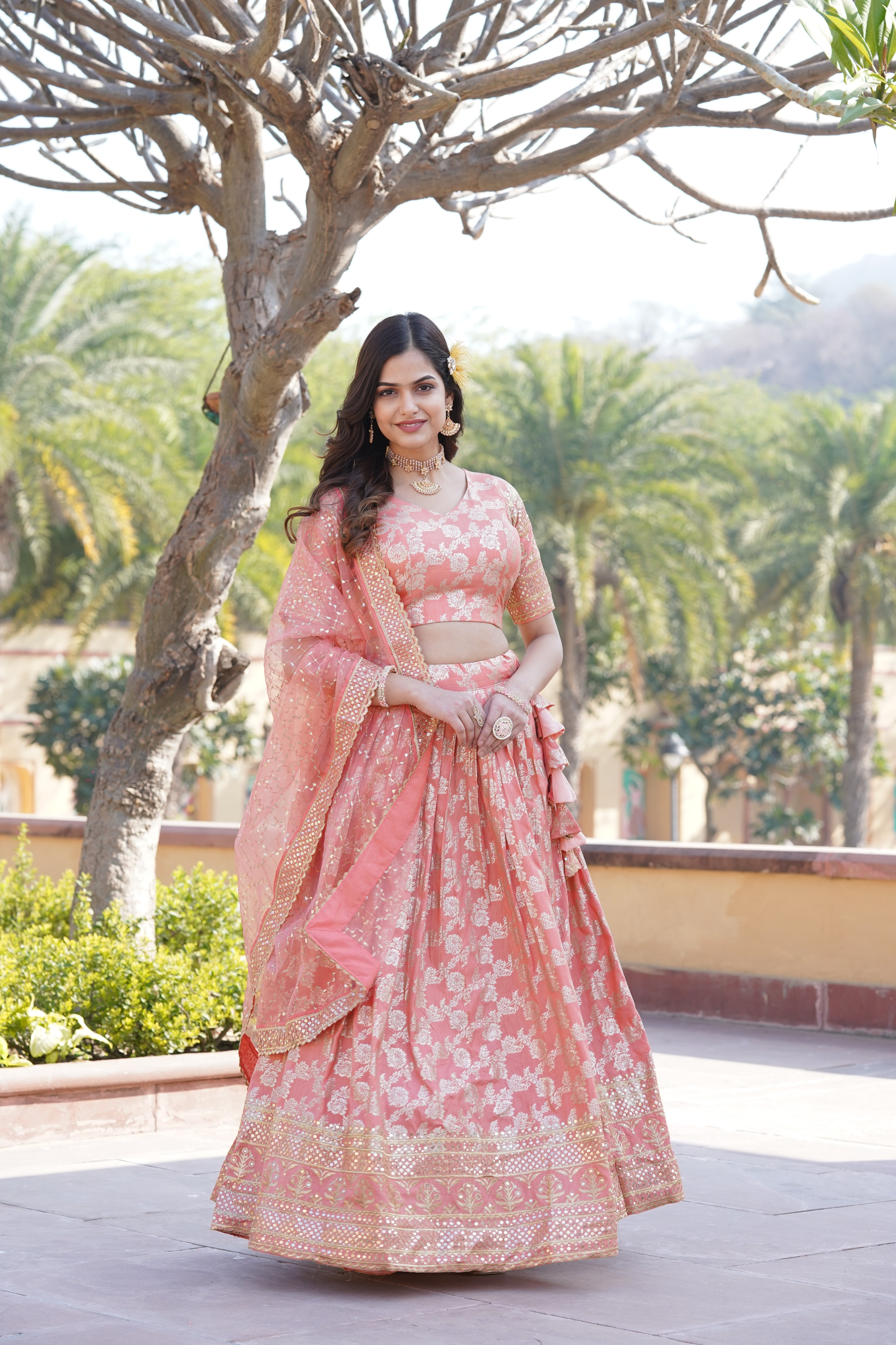 Elegant Viscose Jacquard Lehenga with Sequins Embroidery | Stitched Lehenga Choli