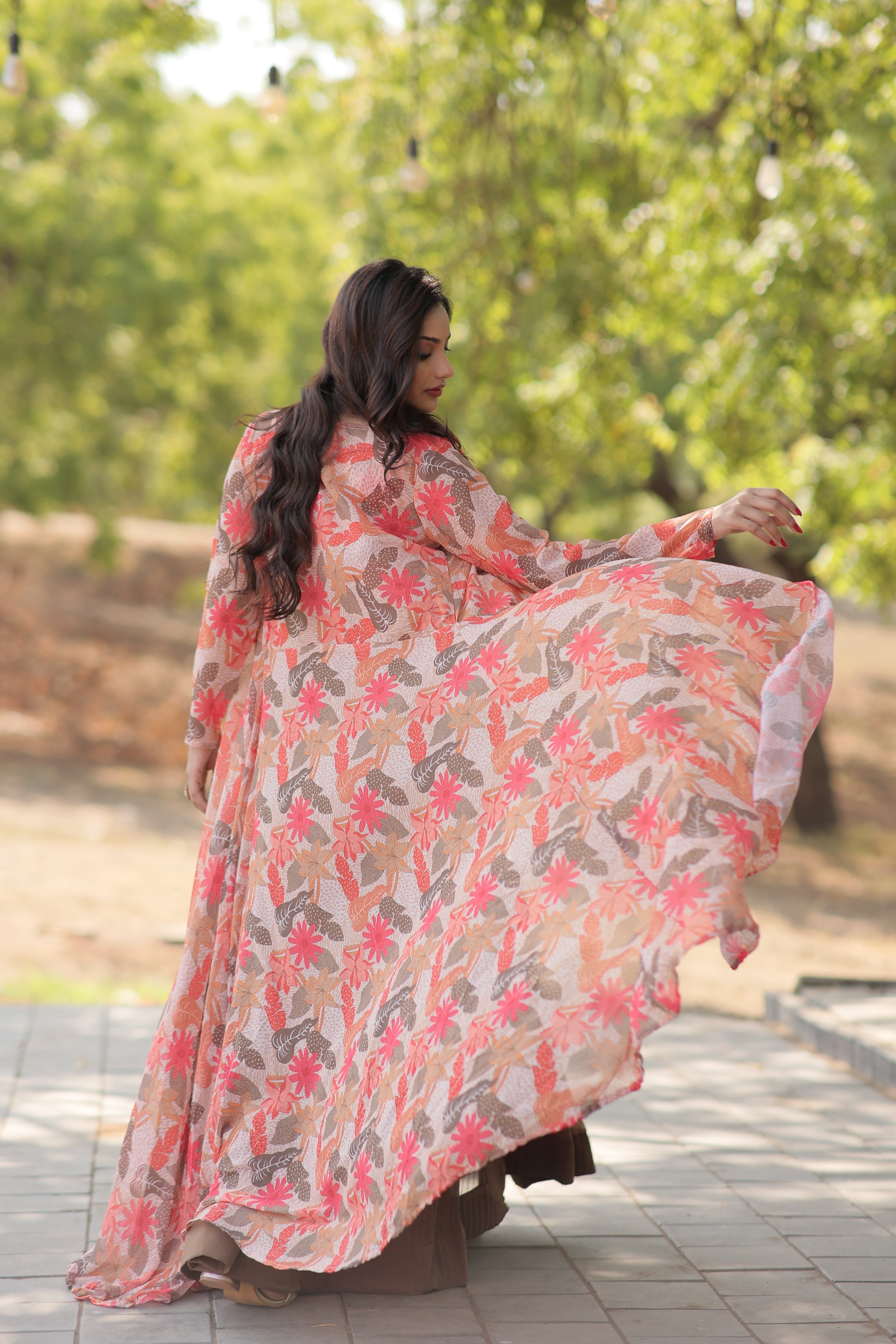 Elegant Faux Georgette Lehenga Set with Digital Floral Print & Matching Shrug | Full-Stitched Ensemble