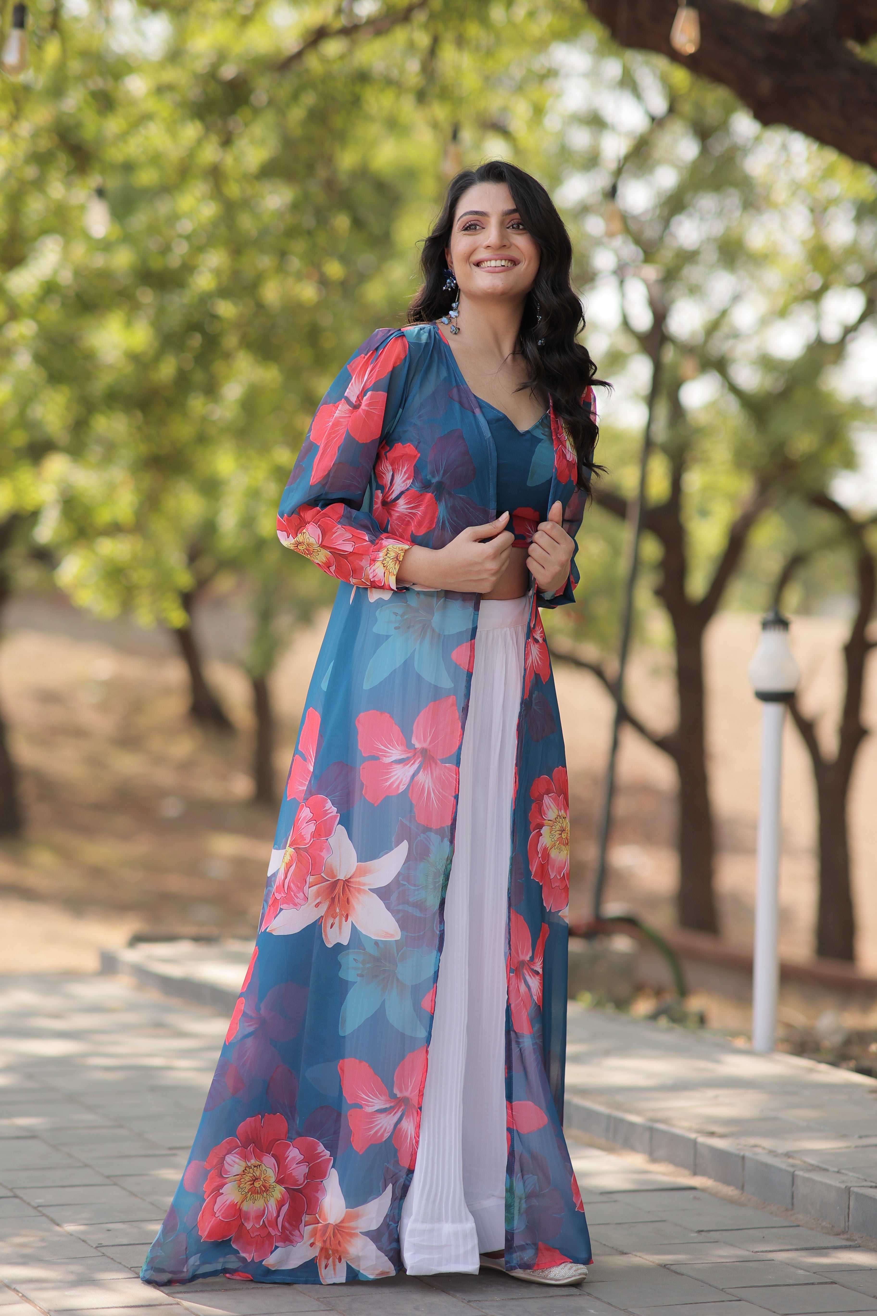 Elegant Faux Georgette Lehenga Set with Digital Floral Print & Matching Shrug | Full-Stitched Ensemble