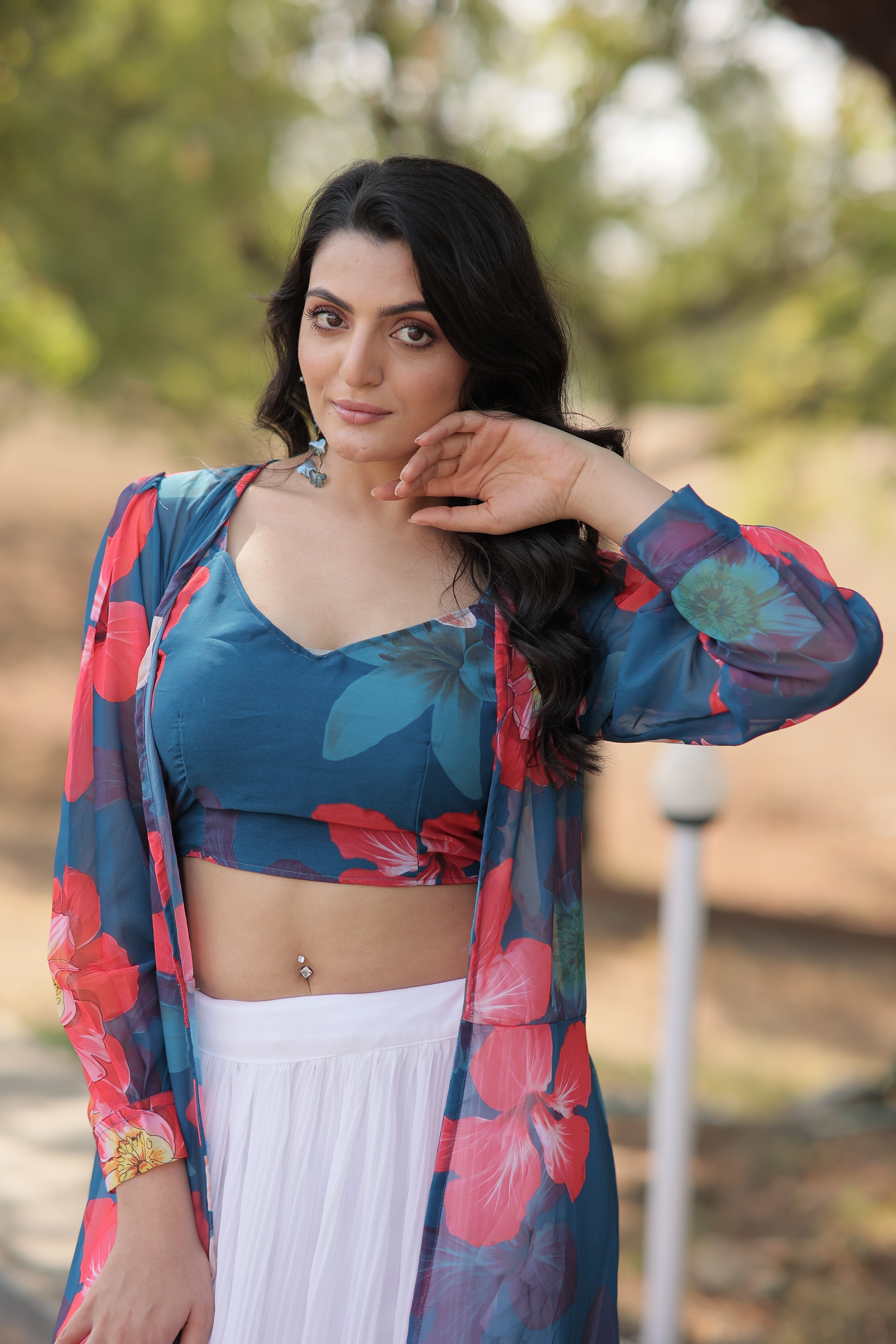 Elegant Faux Georgette Lehenga Set with Digital Floral Print & Matching Shrug | Full-Stitched Ensemble