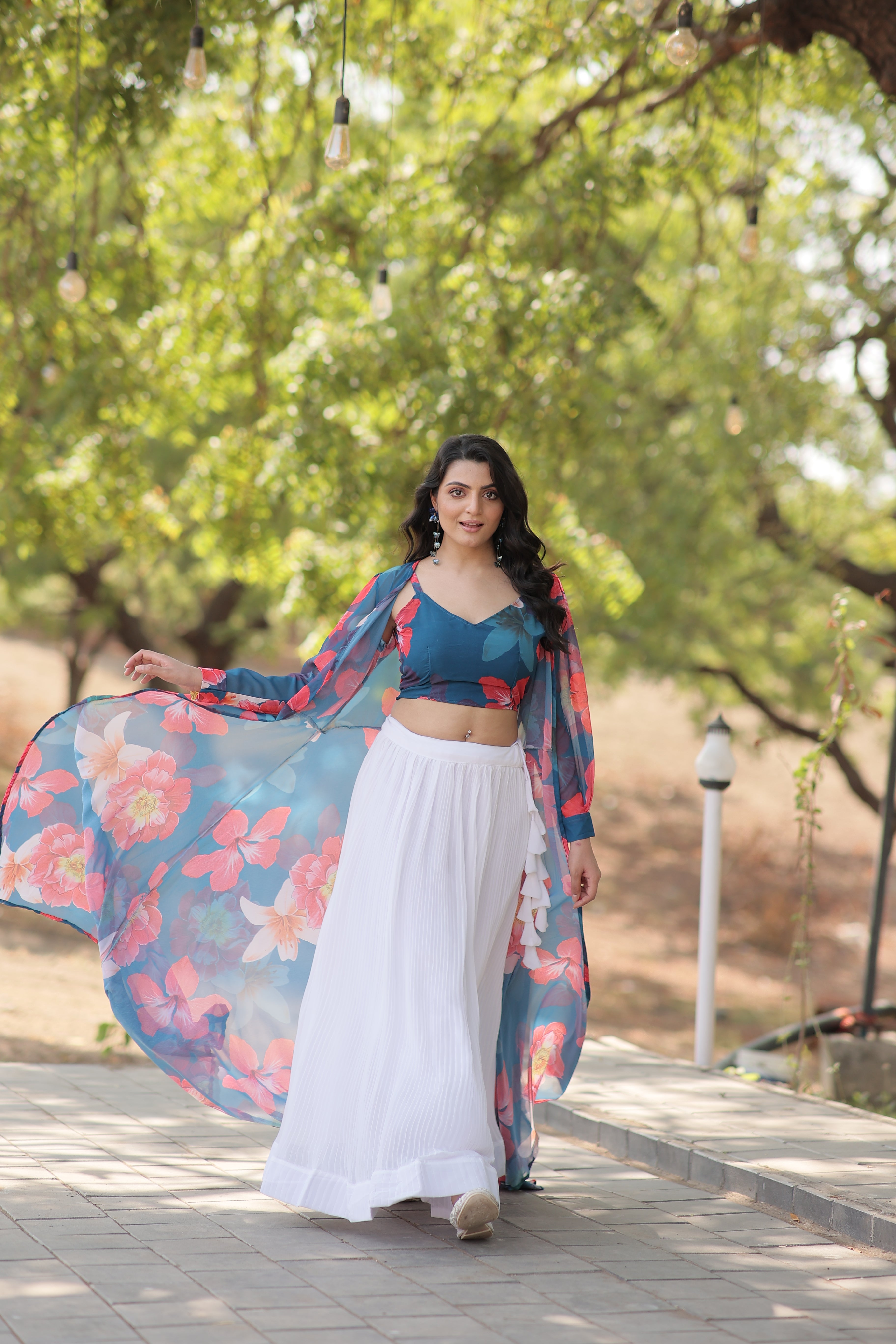 Elegant Faux Georgette Lehenga Set with Digital Floral Print & Matching Shrug | Full-Stitched Ensemble