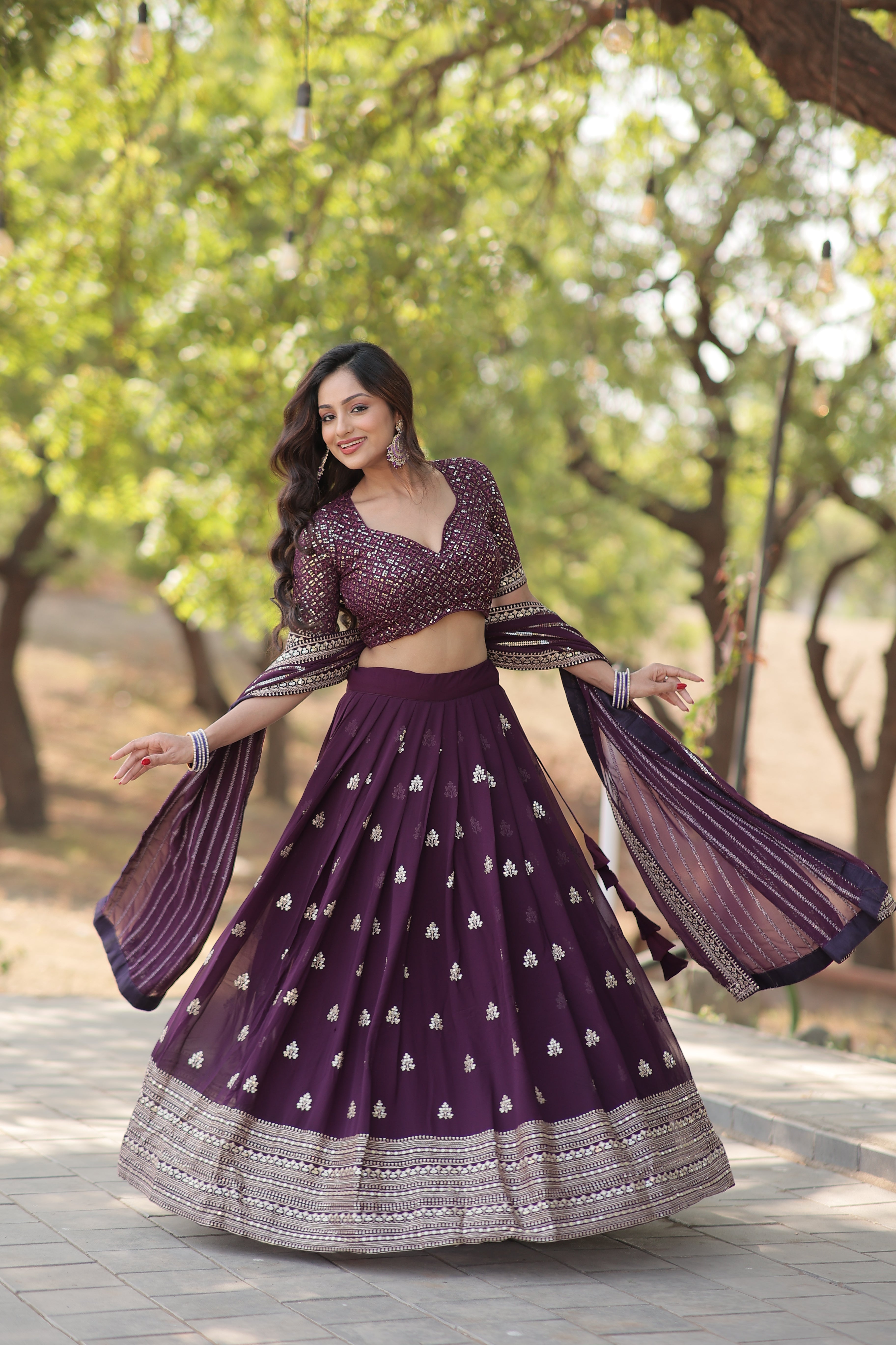Elegant Faux Blooming Lehenga with Heavy Sequins & Thread Embroidery | Stitched Lehenga Choli