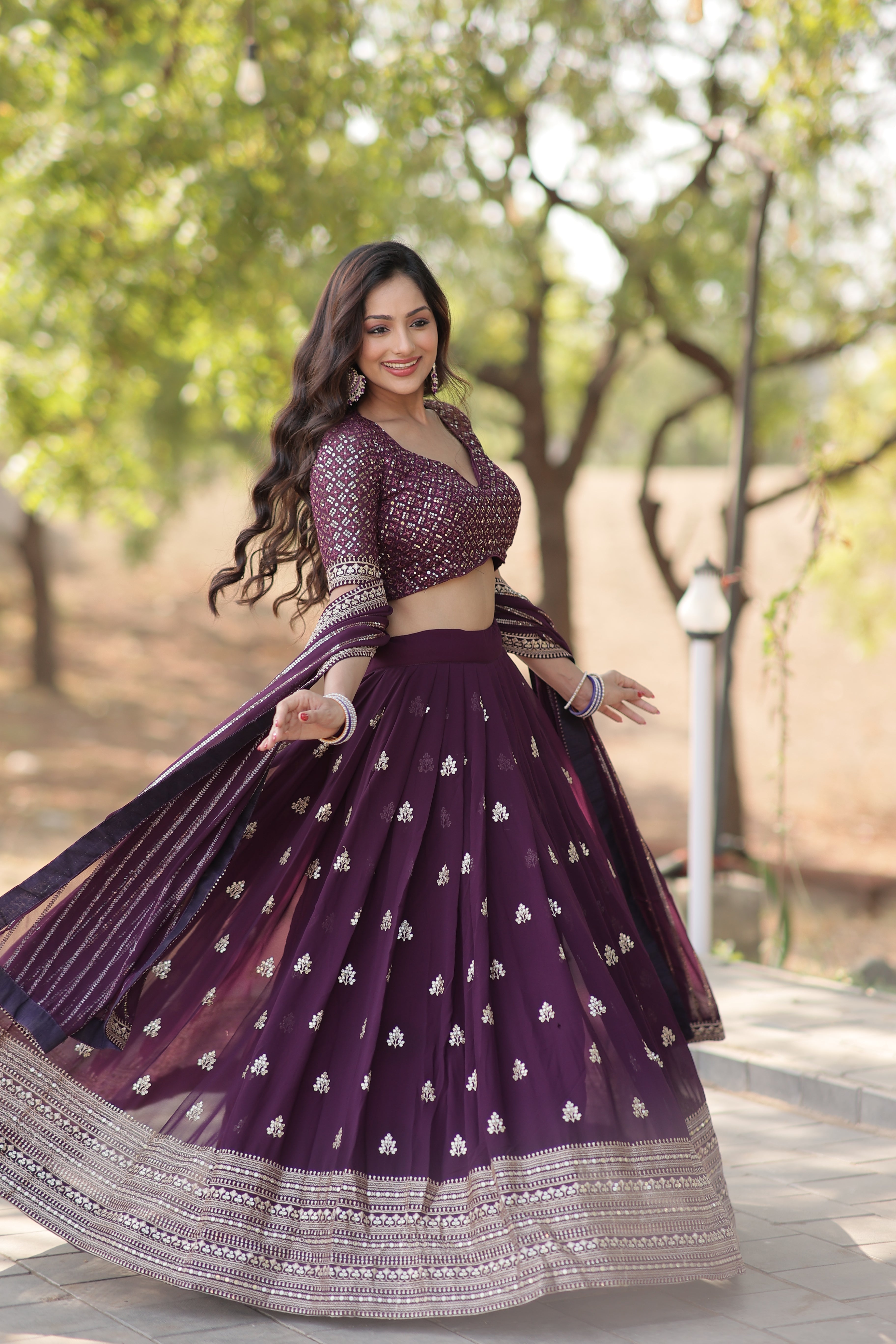 Elegant Faux Blooming Lehenga with Heavy Sequins & Thread Embroidery | Stitched Lehenga Choli