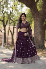 Elegant Faux Blooming Lehenga with Heavy Sequins & Thread Embroidery | Stitched Lehenga Choli