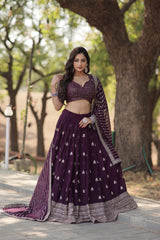 Elegant Faux Blooming Lehenga with Heavy Sequins & Thread Embroidery | Stitched Lehenga Choli