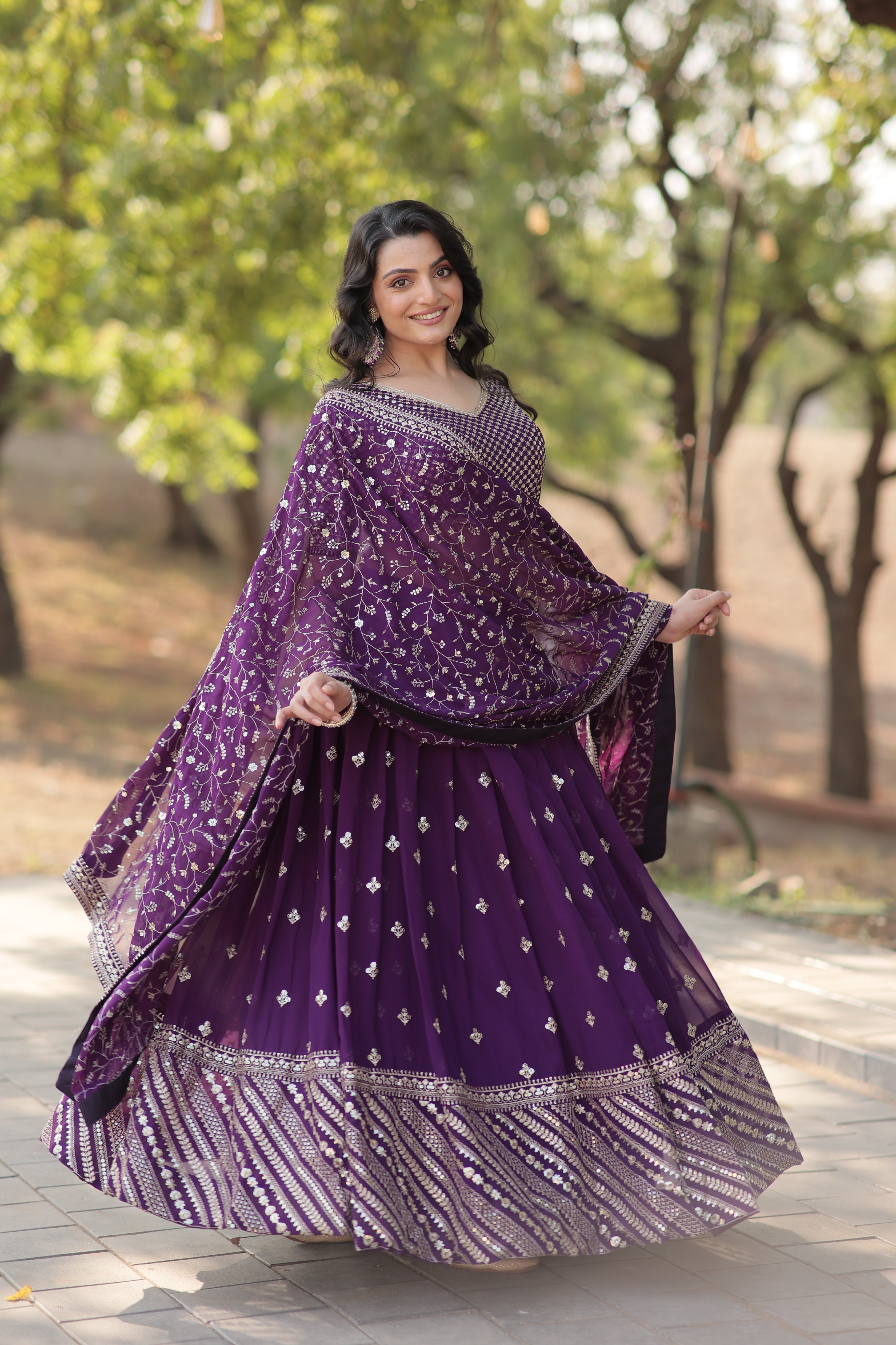 Faux Blooming Lehenga with Heavy Sequins & Thread Embroidery | Full-Stitched Ethnic Wear