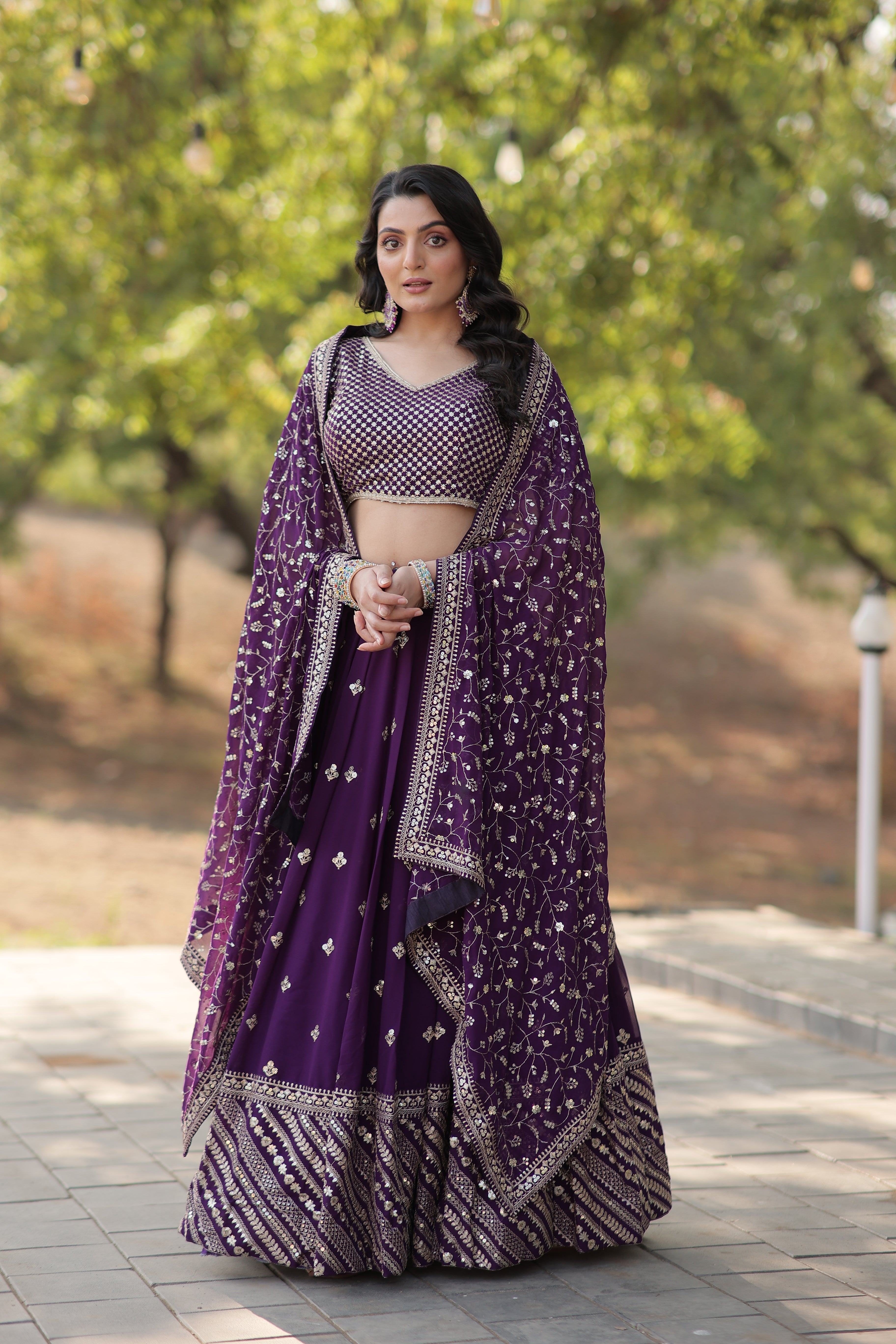 Faux Blooming Lehenga with Heavy Sequins & Thread Embroidery | Full-Stitched Ethnic Wear