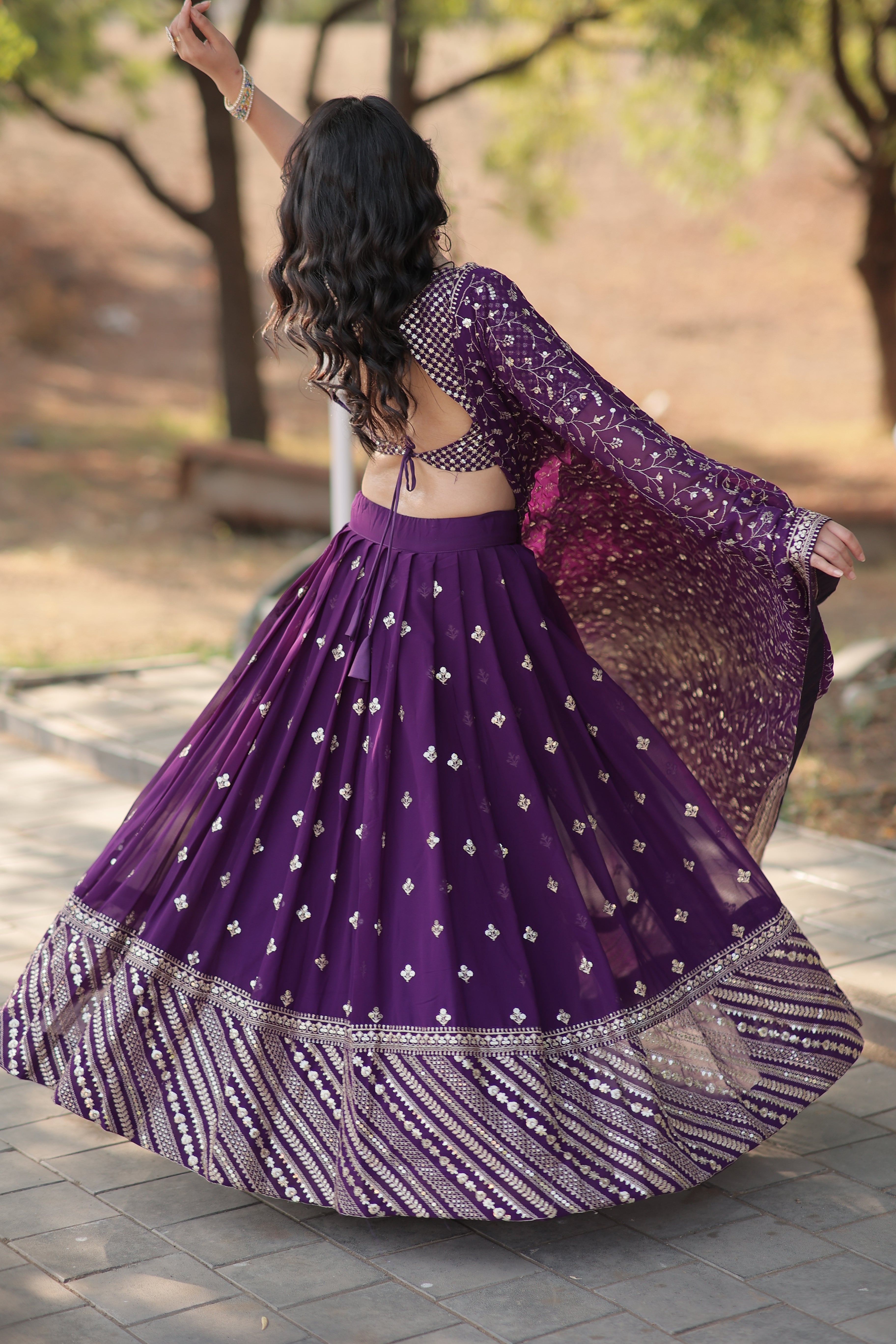 Faux Blooming Lehenga with Heavy Sequins & Thread Embroidery | Full-Stitched Ethnic Wear
