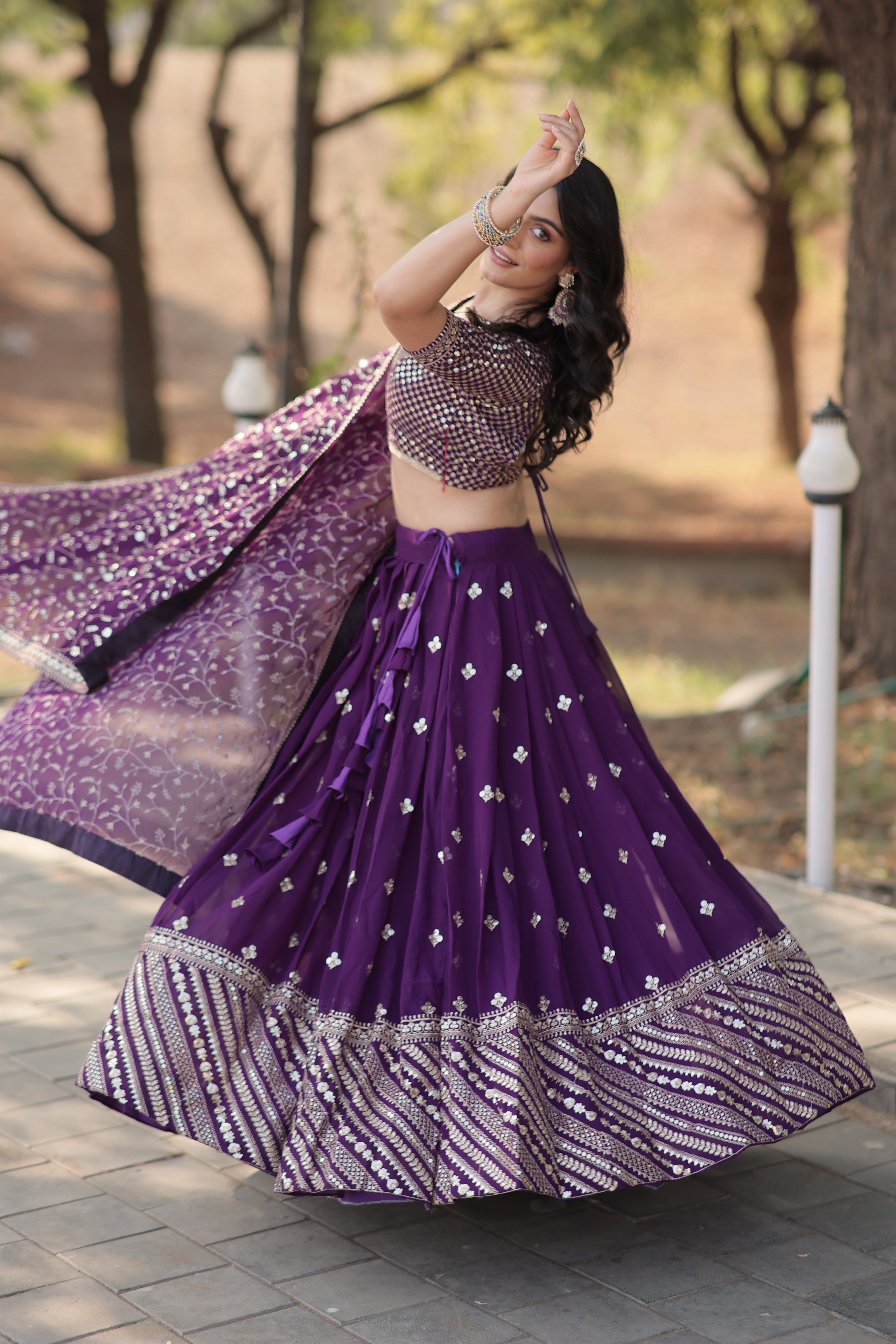 Faux Blooming Lehenga with Heavy Sequins & Thread Embroidery | Full-Stitched Ethnic Wear