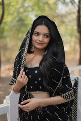 Elegant Digital Printed Faux Georgette Lehenga with Heavy Sequins & Thread Embroidery