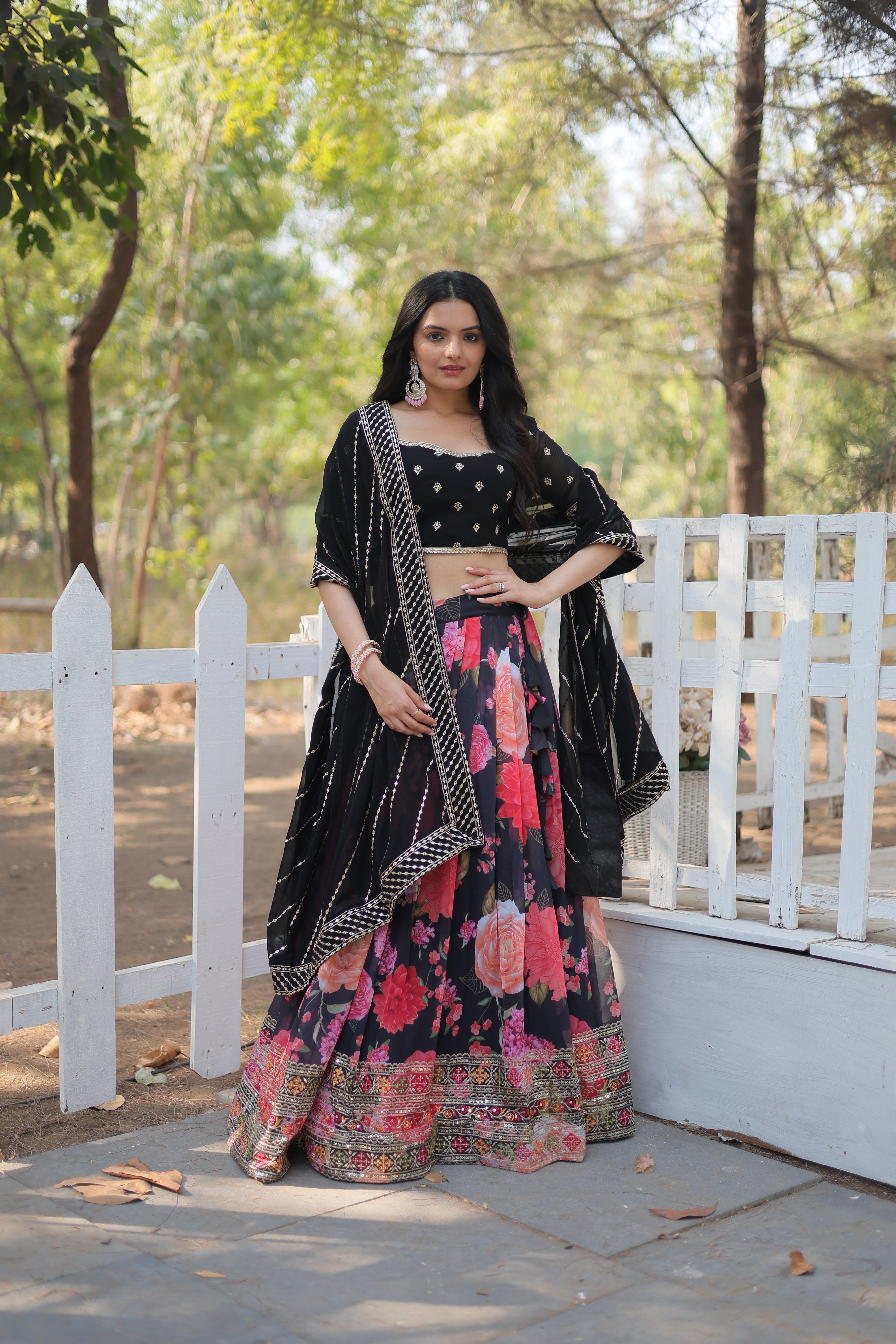 Digital Printed Faux Georgette Lehenga with Heavy Sequins & Embroidery | Elegant Ethnic Wear