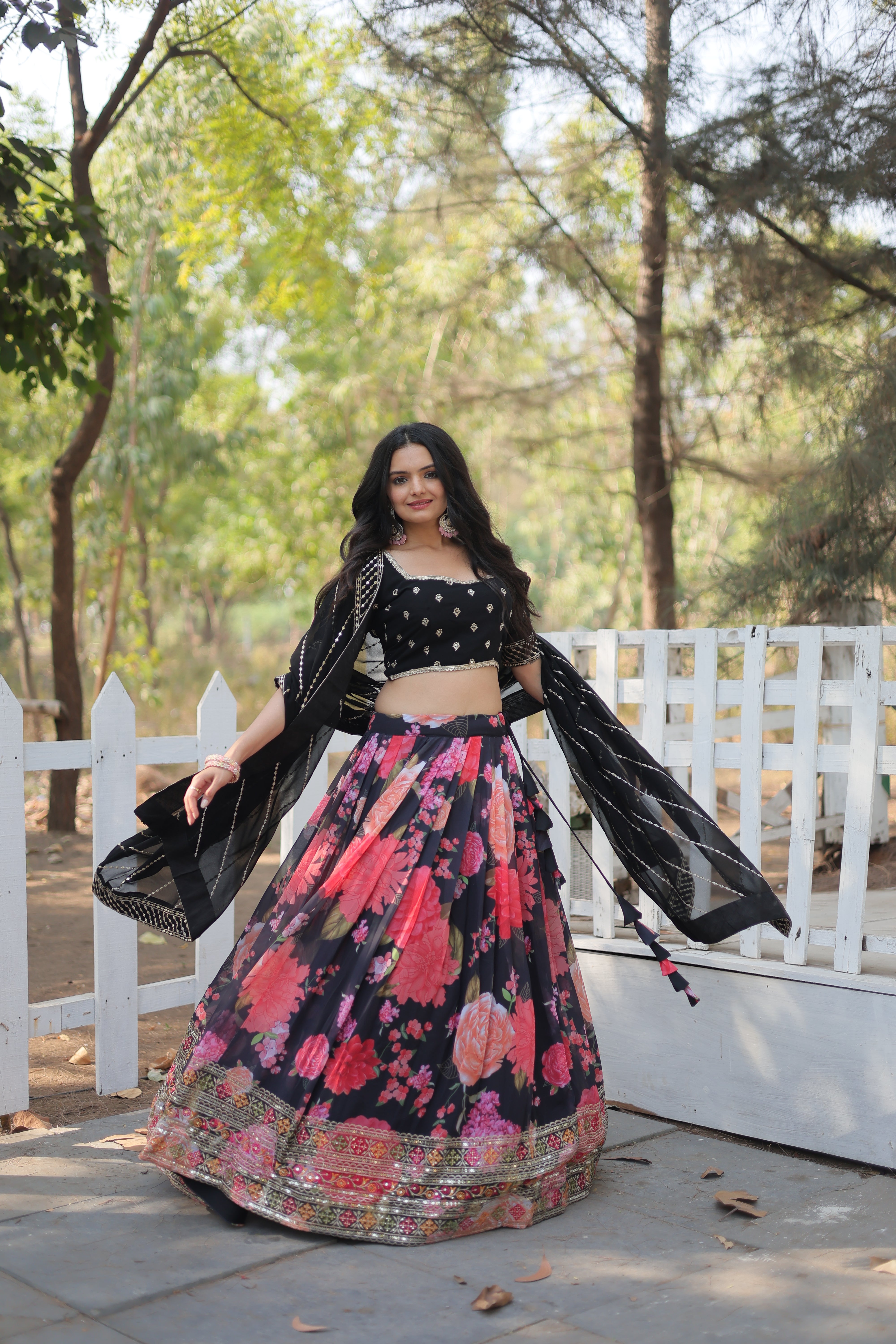 Digital Printed Faux Georgette Lehenga with Heavy Sequins & Embroidery | Elegant Ethnic Wear