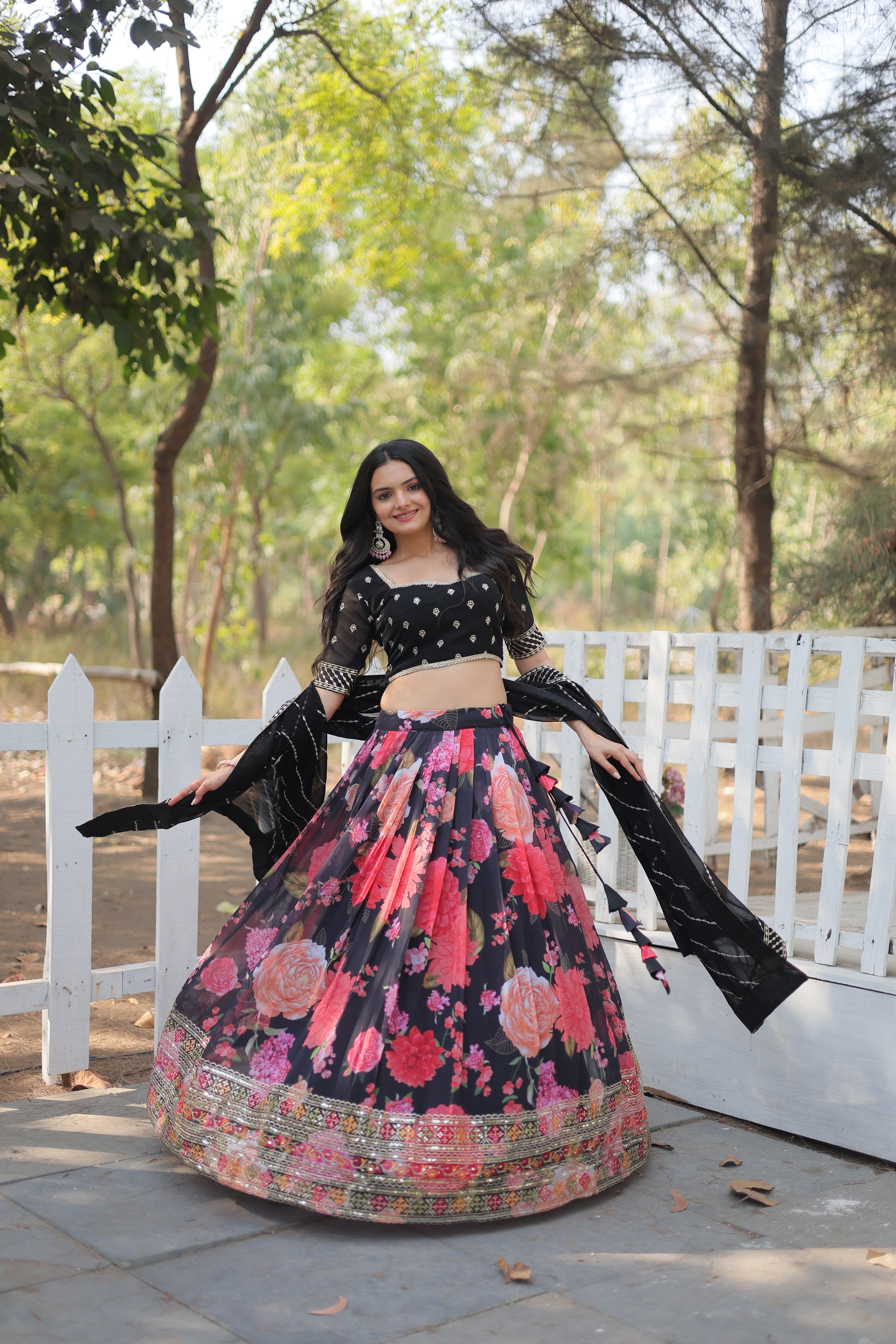 Digital Printed Faux Georgette Lehenga with Heavy Sequins & Embroidery | Elegant Ethnic Wear