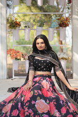Digital Printed Faux Georgette Lehenga with Heavy Sequins & Embroidery | Elegant Ethnic Wear