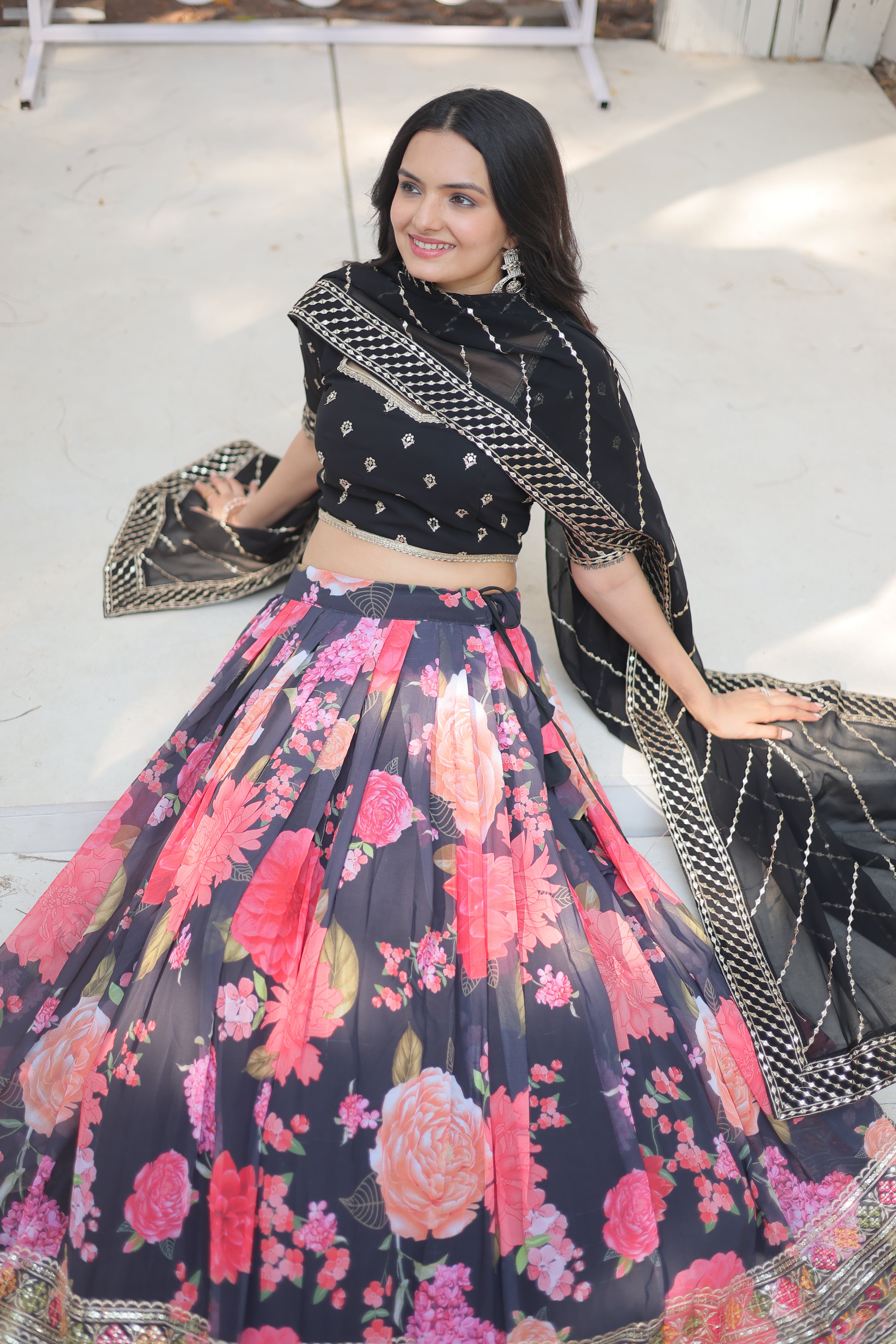 Digital Printed Faux Georgette Lehenga with Heavy Sequins & Embroidery | Elegant Ethnic Wear