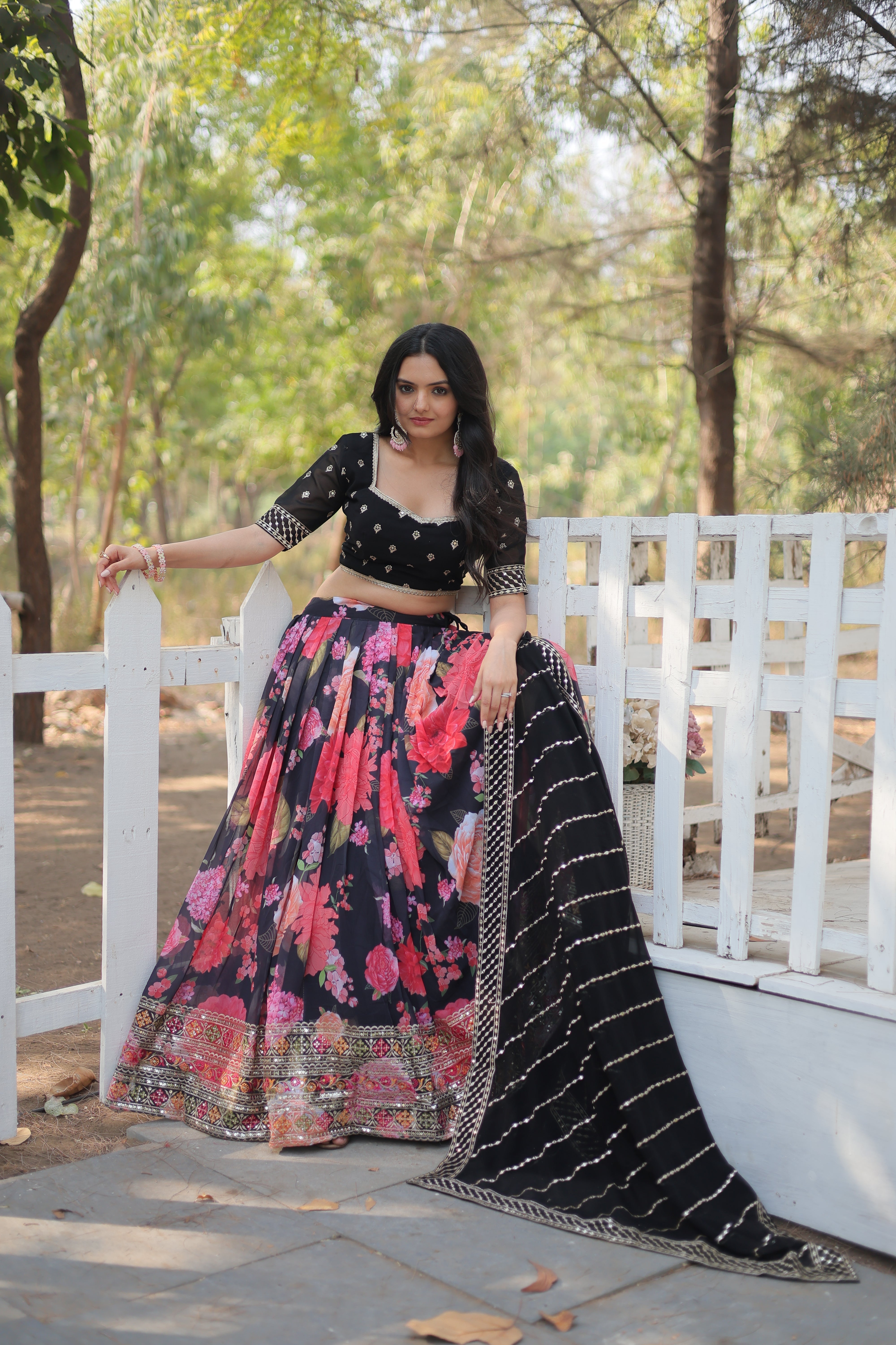 Digital Printed Faux Georgette Lehenga with Heavy Sequins & Embroidery | Elegant Ethnic Wear