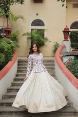 Elegant Full-Stitched Lehenga Set in Pure Double Viscose Jacquard with Faux Georgette Embroidered Top
