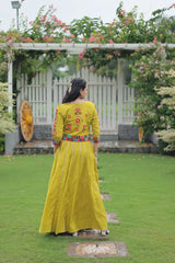 Elegant Roman Fabric Lehenga with Gota-Patti Lace & Kutchi Gamthi Embroidered Koti-Blouse Set